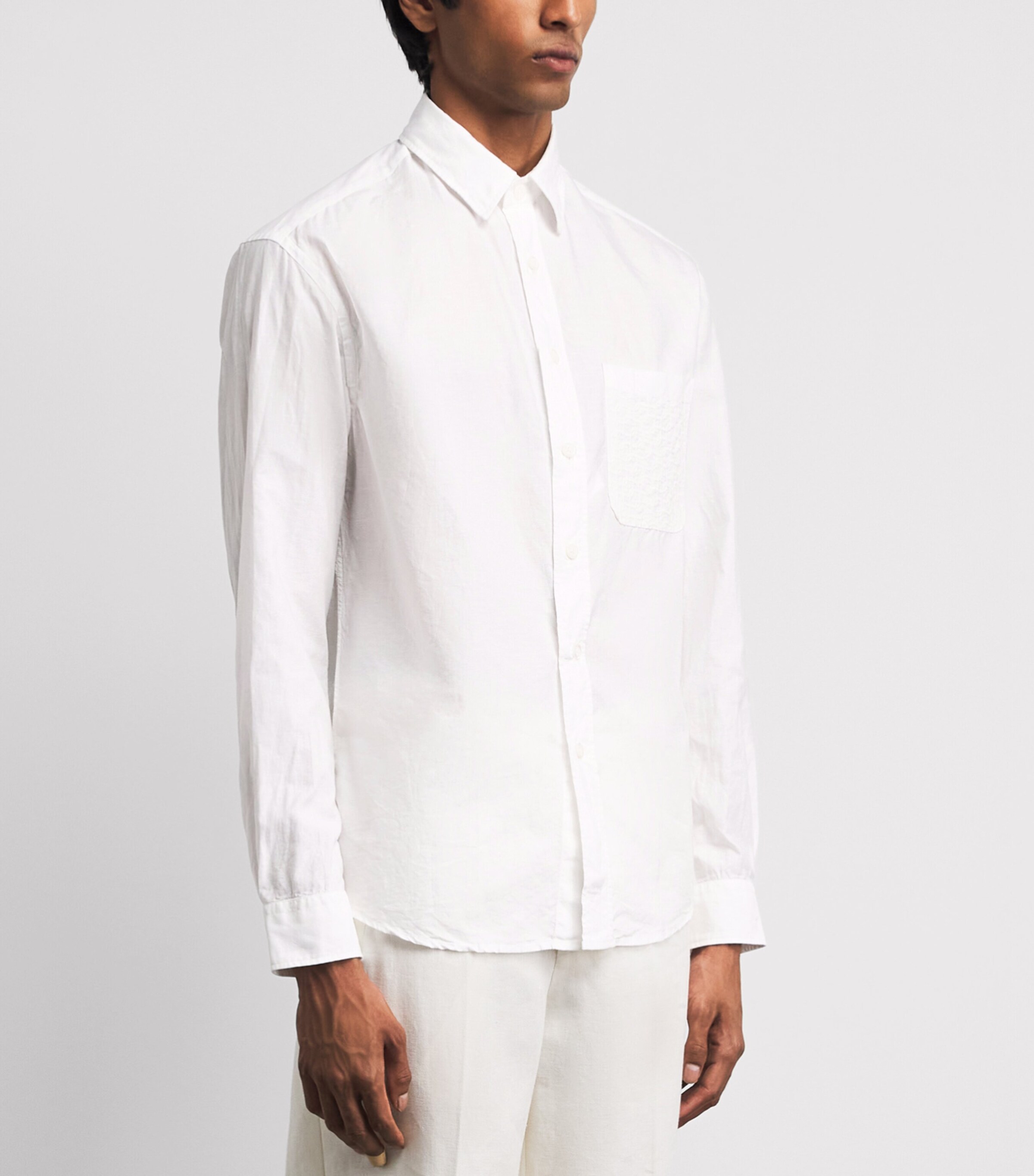 Canali Mens Linen-Cotton Embroidered Shirt Image 4
