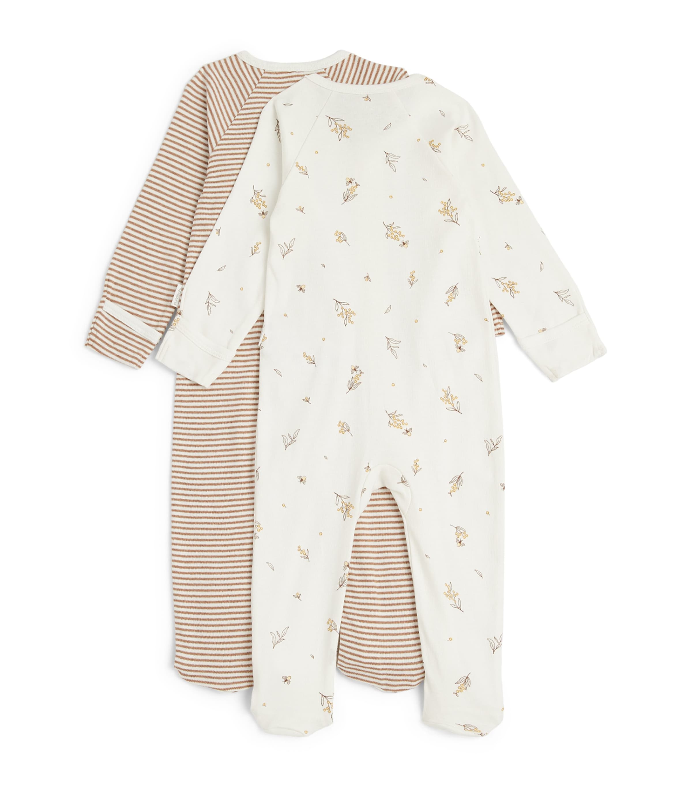 Purebaby Set of 2 Organic Cotton All-In-Ones Vanilla Wattle Bee Image 2