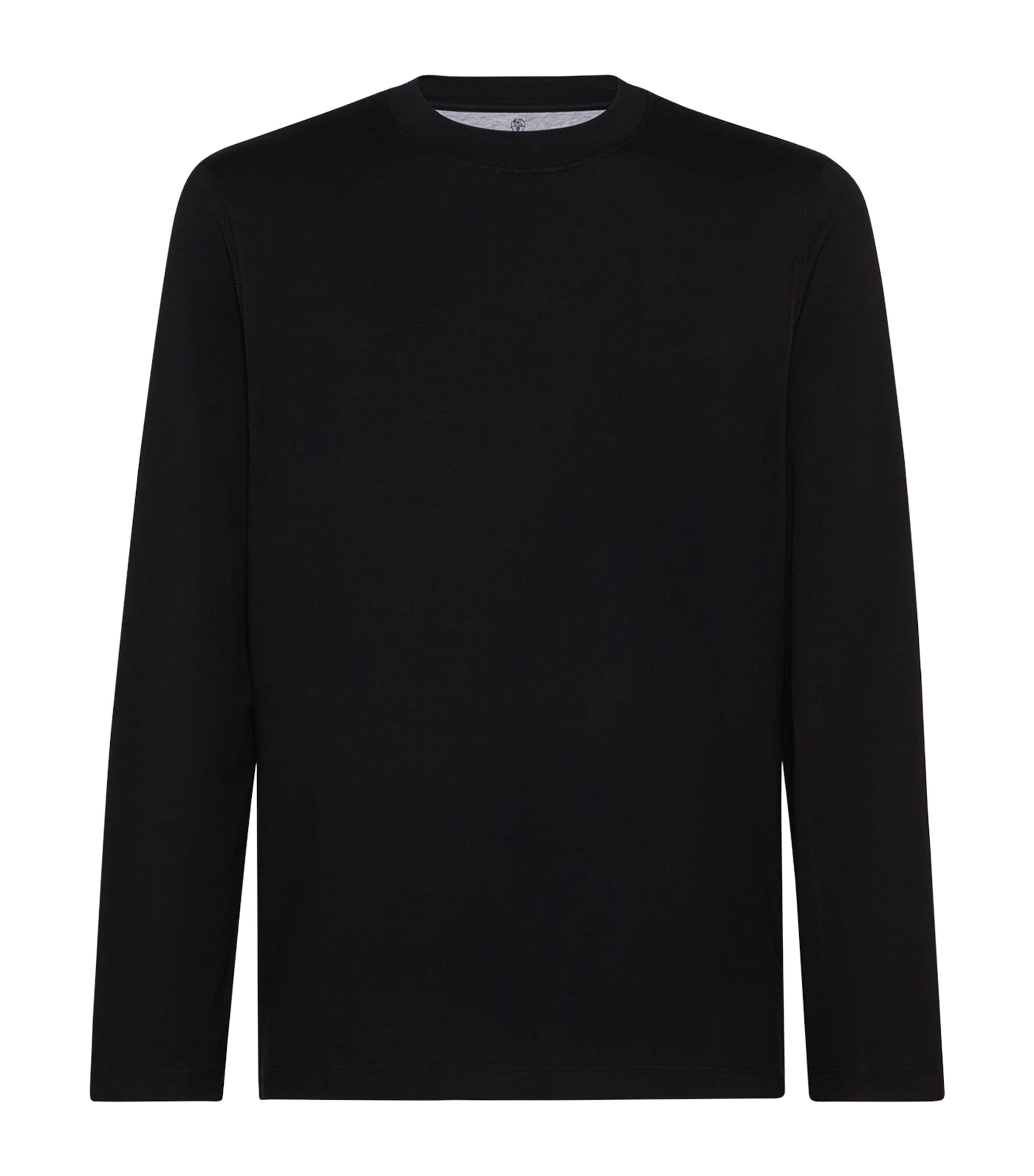 Brunello Cucinelli Round Collar And Long-sleeved T-shirt In Black