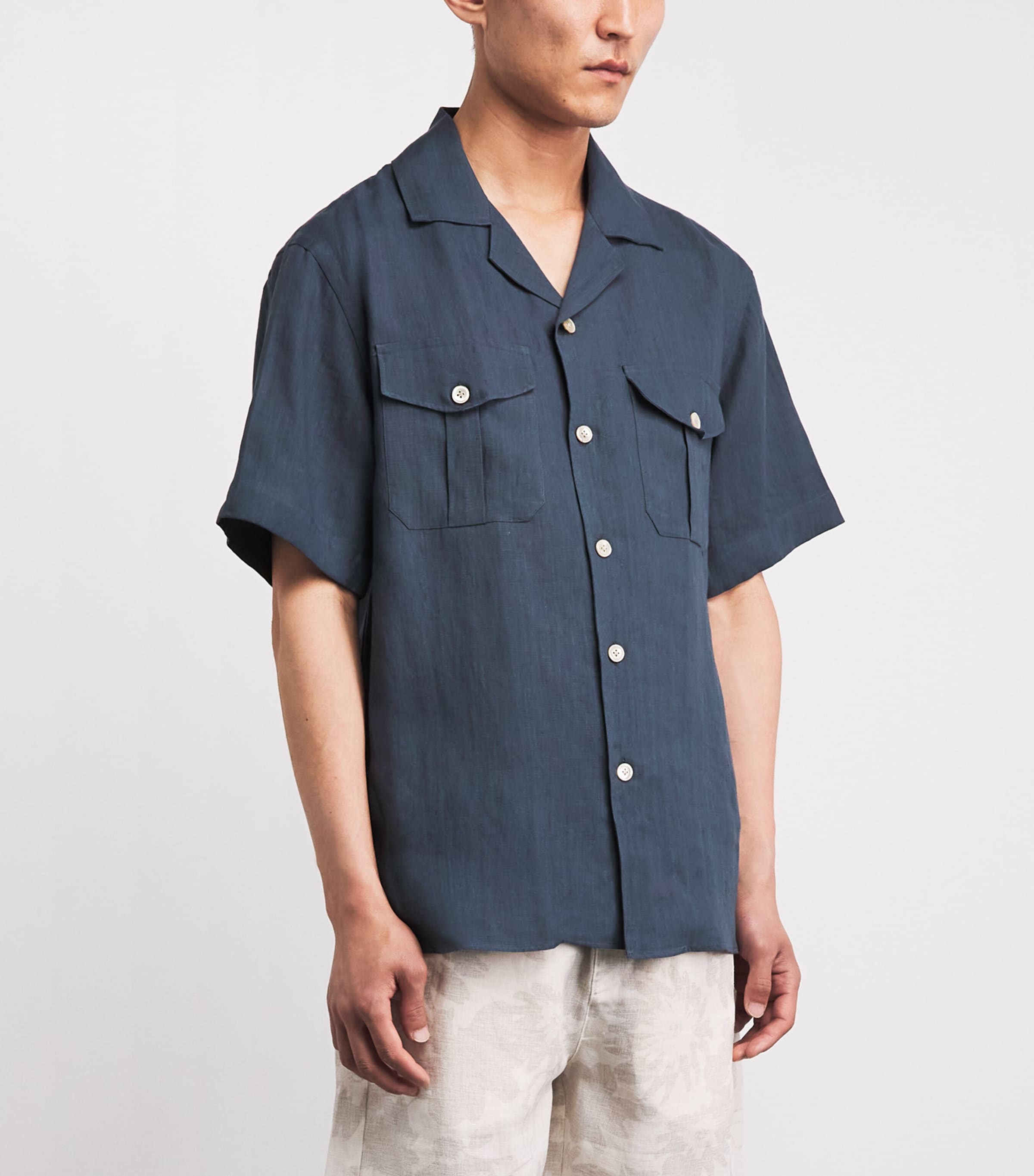Eleventy Mens Linen Bowling Shirt Royal Image 4