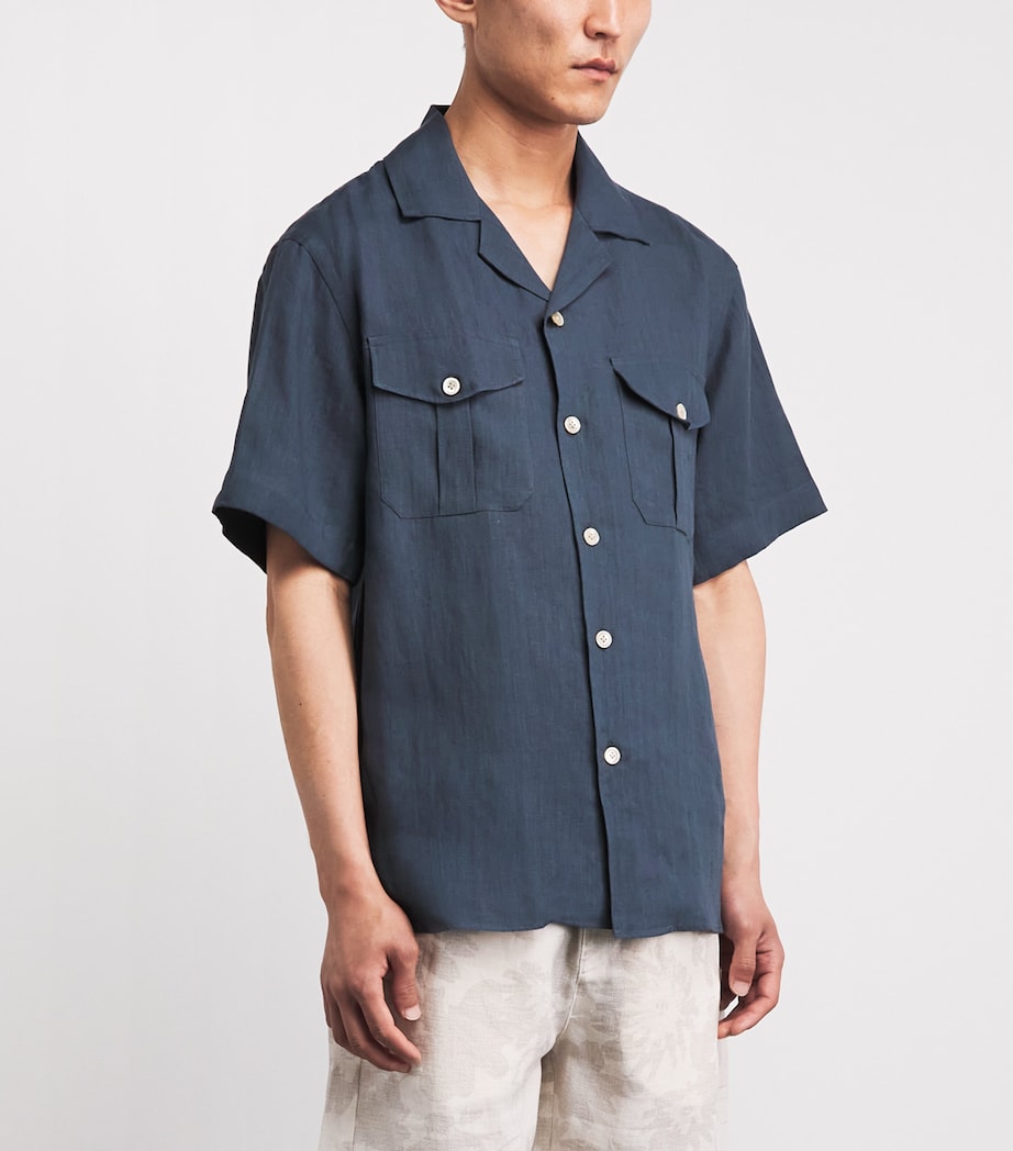Eleventy Mens Linen Bowling Shirt Royal Image 4
