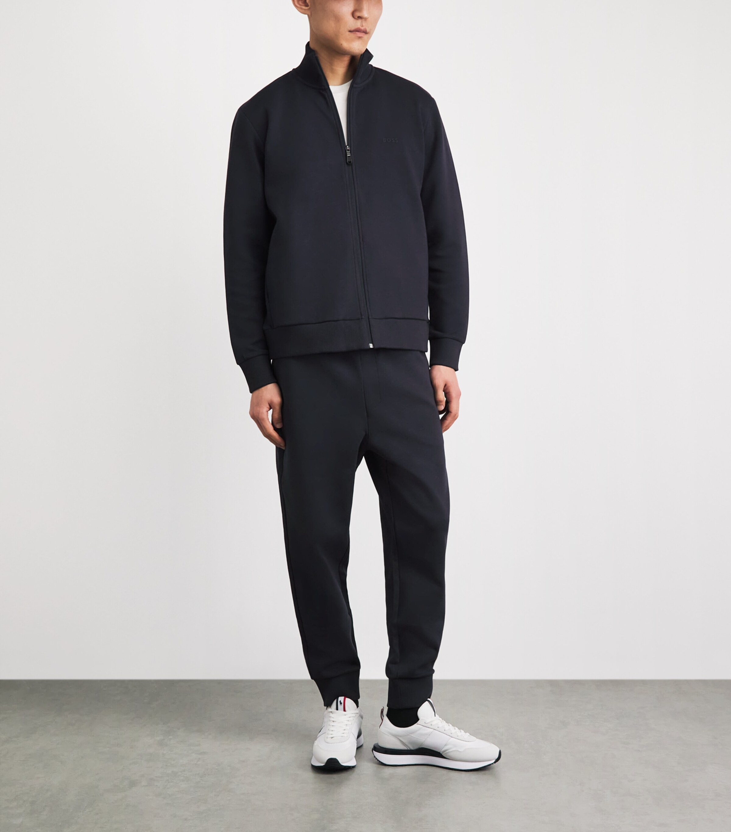 BOSS Mens Stretch-Cotton Zip-Up Sweatshirt Dark Blue Image 2