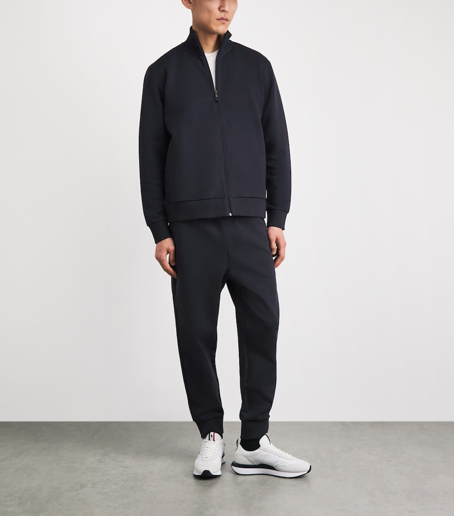 BOSS Mens Stretch-Cotton Zip-Up Sweatshirt Dark Blue Image 2