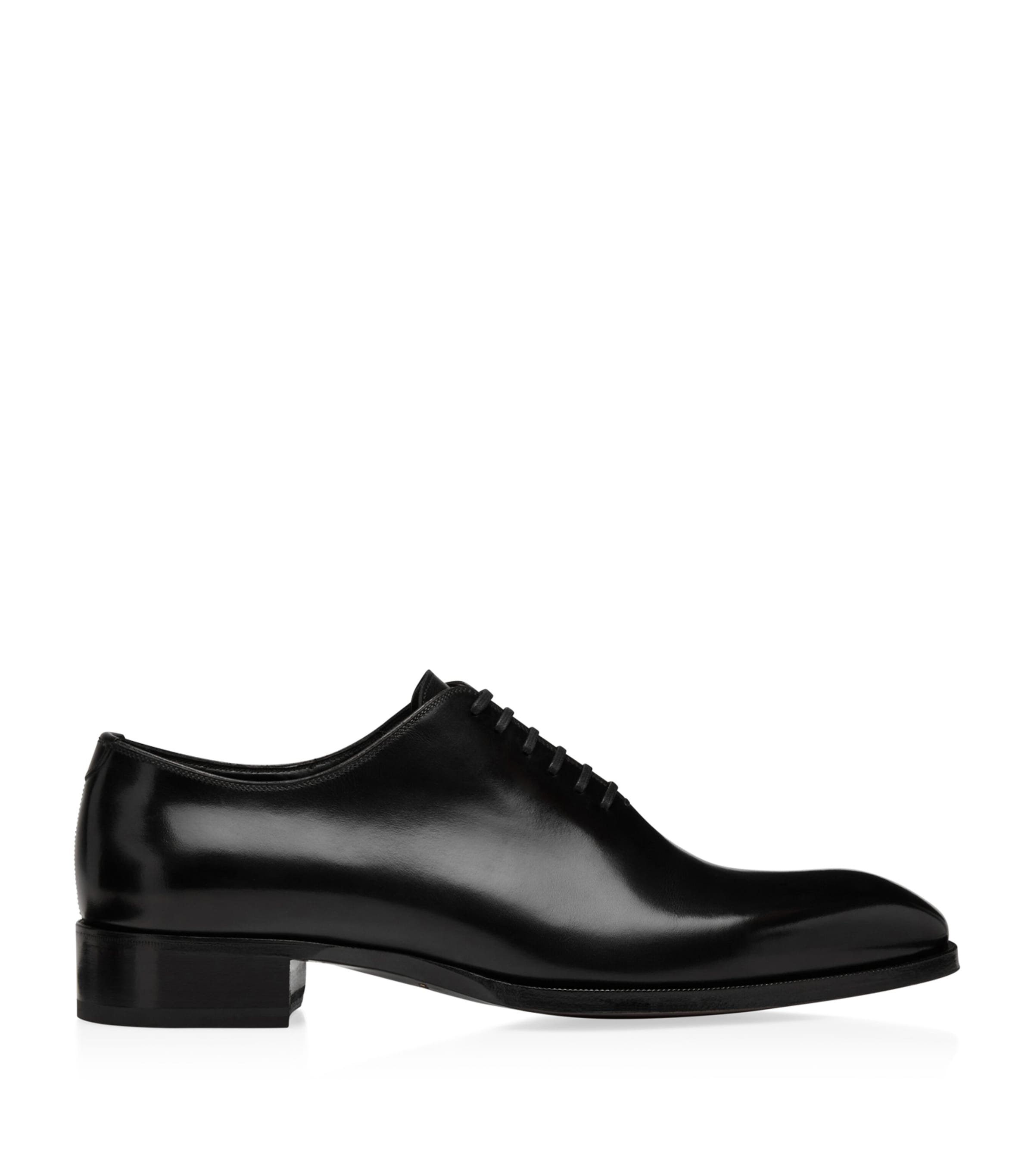 Tom Ford Elkan Whole-cut Glossed-leather Oxford Shoes In Black