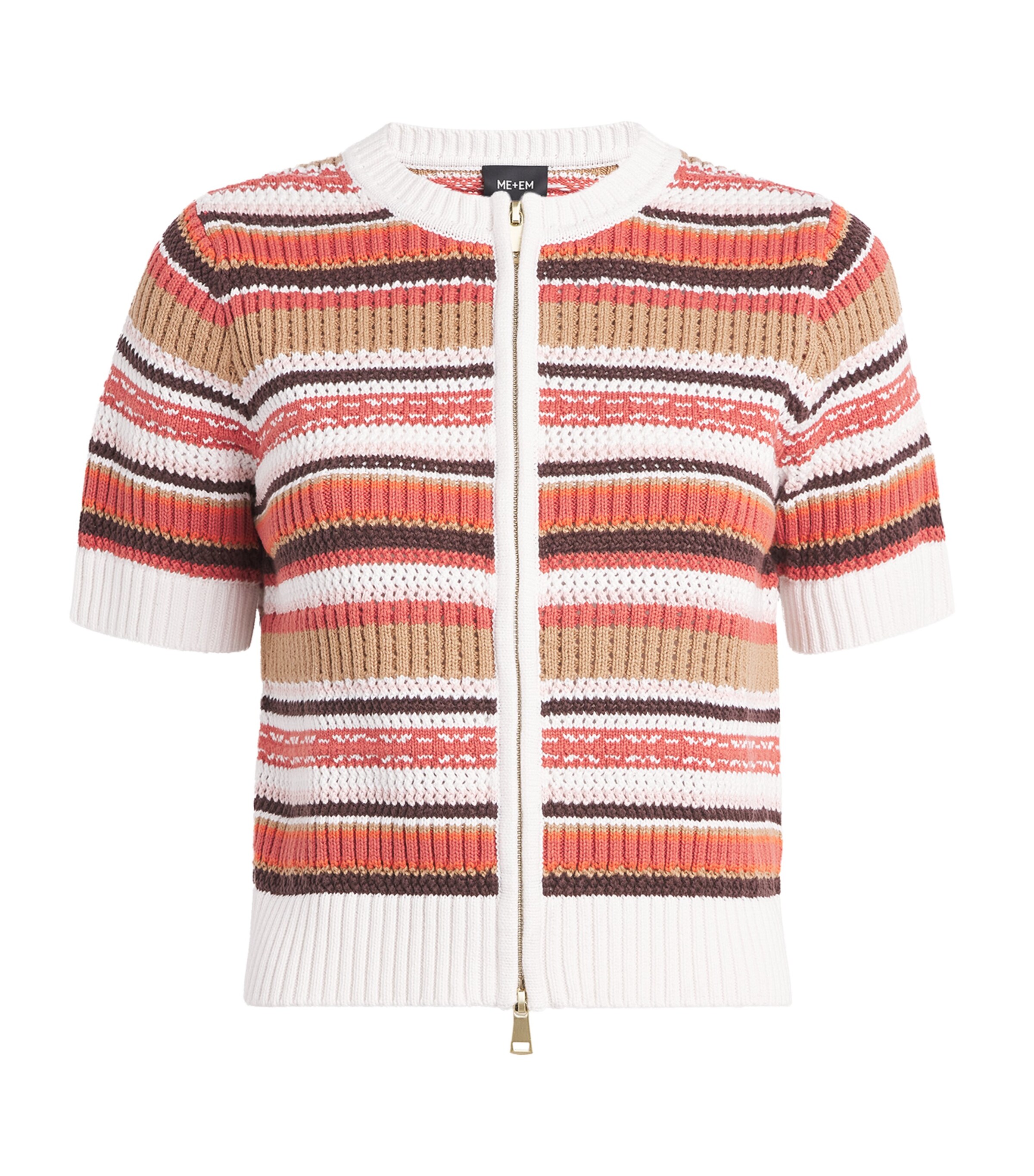 ME+EM Womens Organic Cotton Stripe Cardigan Cinnamon Brown Multi Image 1