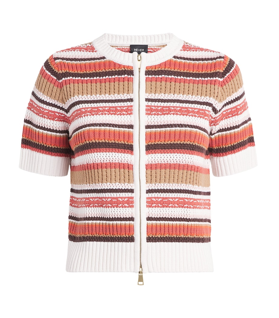 ME+EM Womens Organic Cotton Stripe Cardigan Cinnamon Brown Multi Image 1