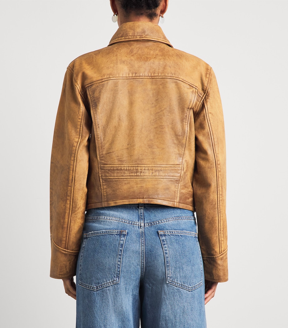Polo Ralph Lauren Womens Distressed Leather Jacket Light Brown Image 5