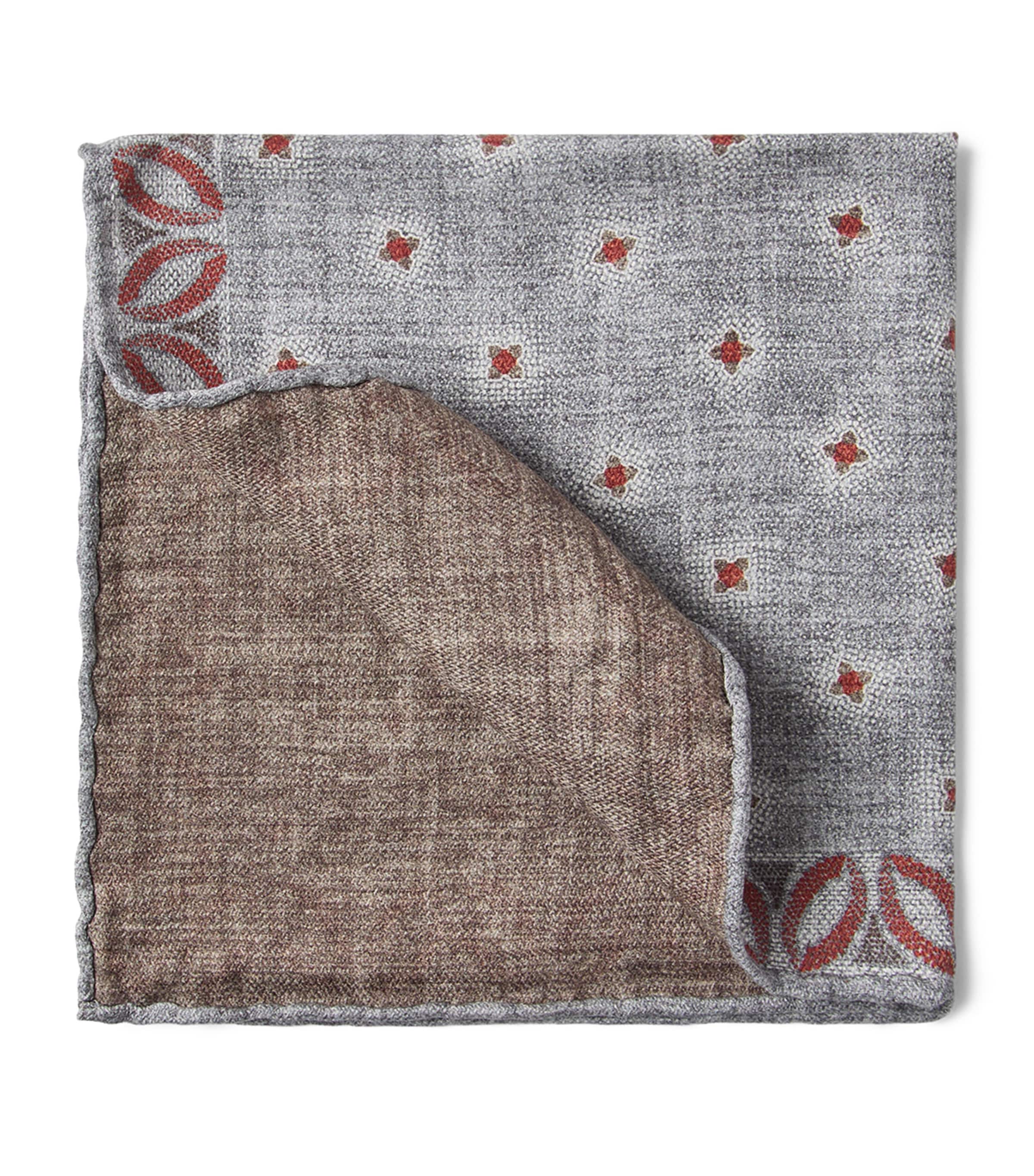 Brunello Cucinelli Silk Pocket Square With Star Design In Gray