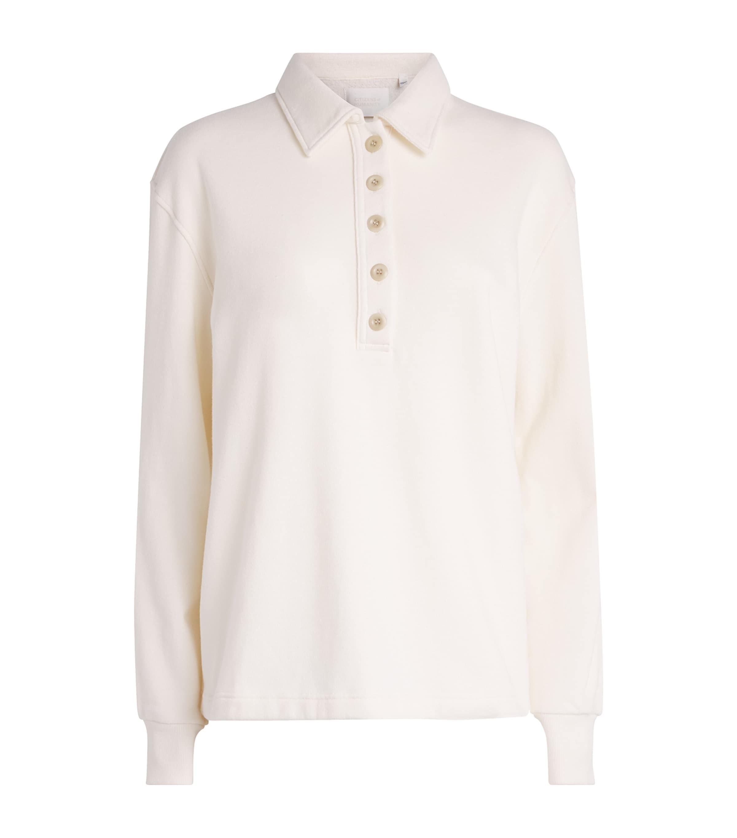 Citizens of Humanity Womens Fleece Vintage Long-Sleeve Polo Sweater Pashmina (off White) Image 1