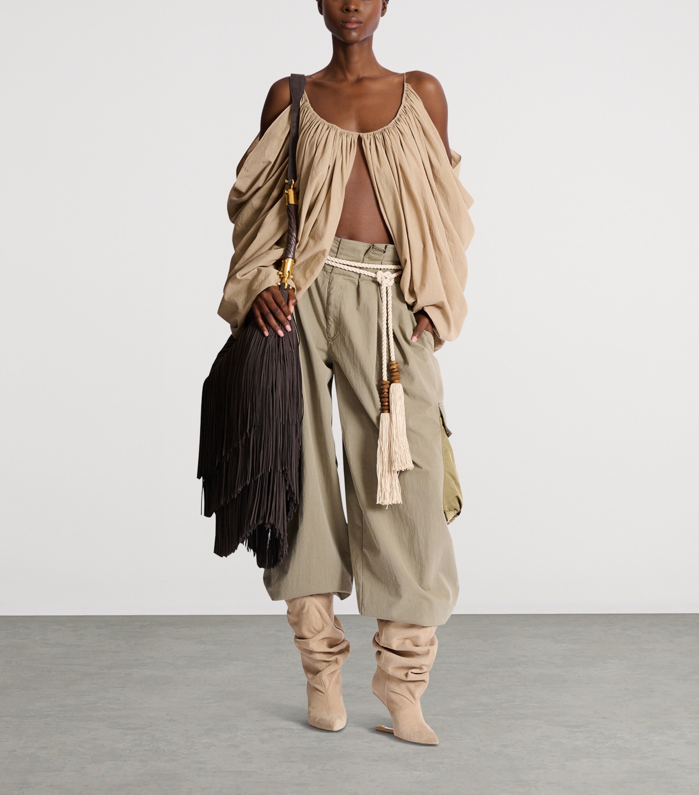 Balmain Womens Cotton Strappy Blouse Beige Foncé Image 7