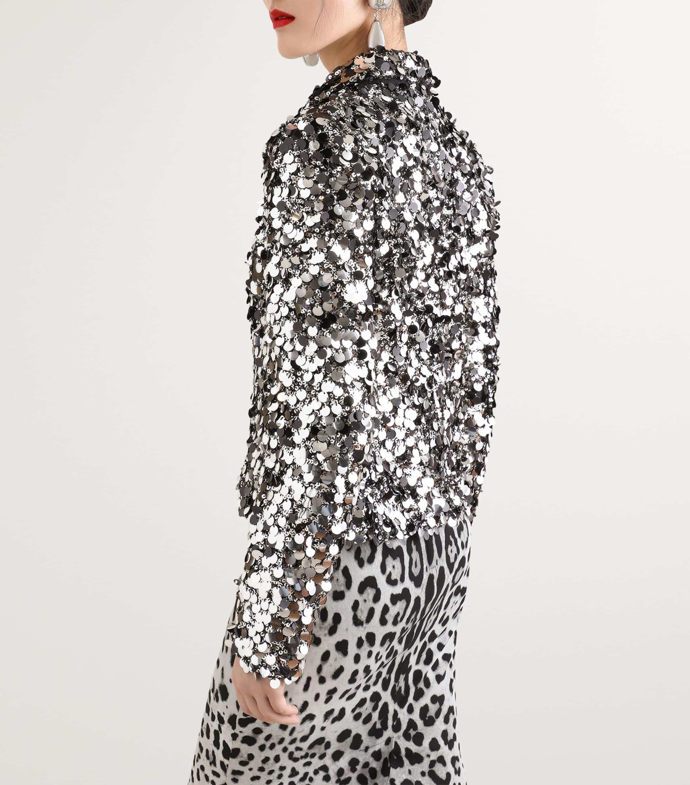 Sequinned Embellished Jacket S0998-SILVER Image 4