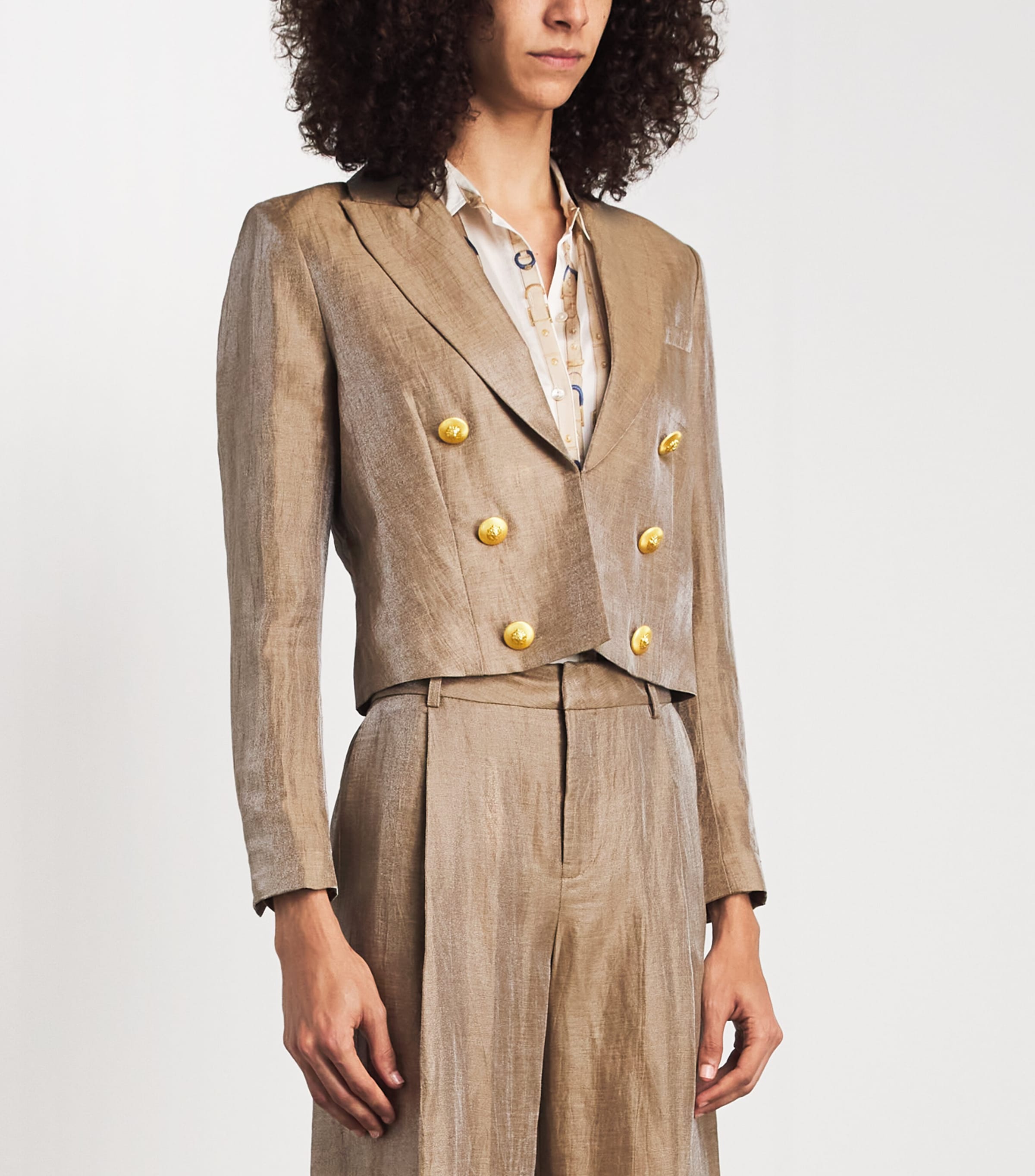 L'Agence Womens Linen-Blend Inez Blazer Ltgd Latte/gold Image 4
