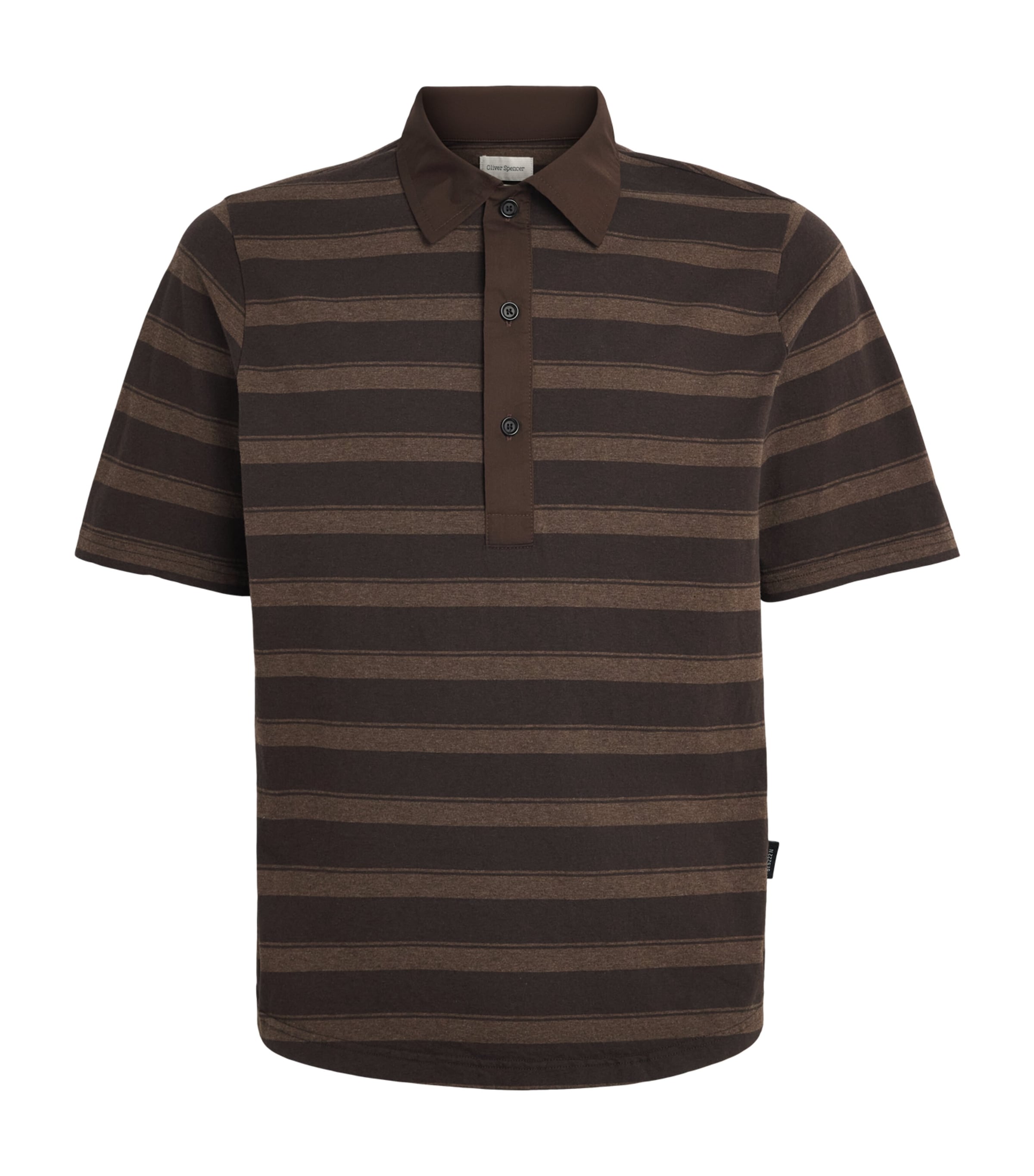 Oliver Spencer Mens Organic Cotton Stanfield Polo Shirt Brown Image 1