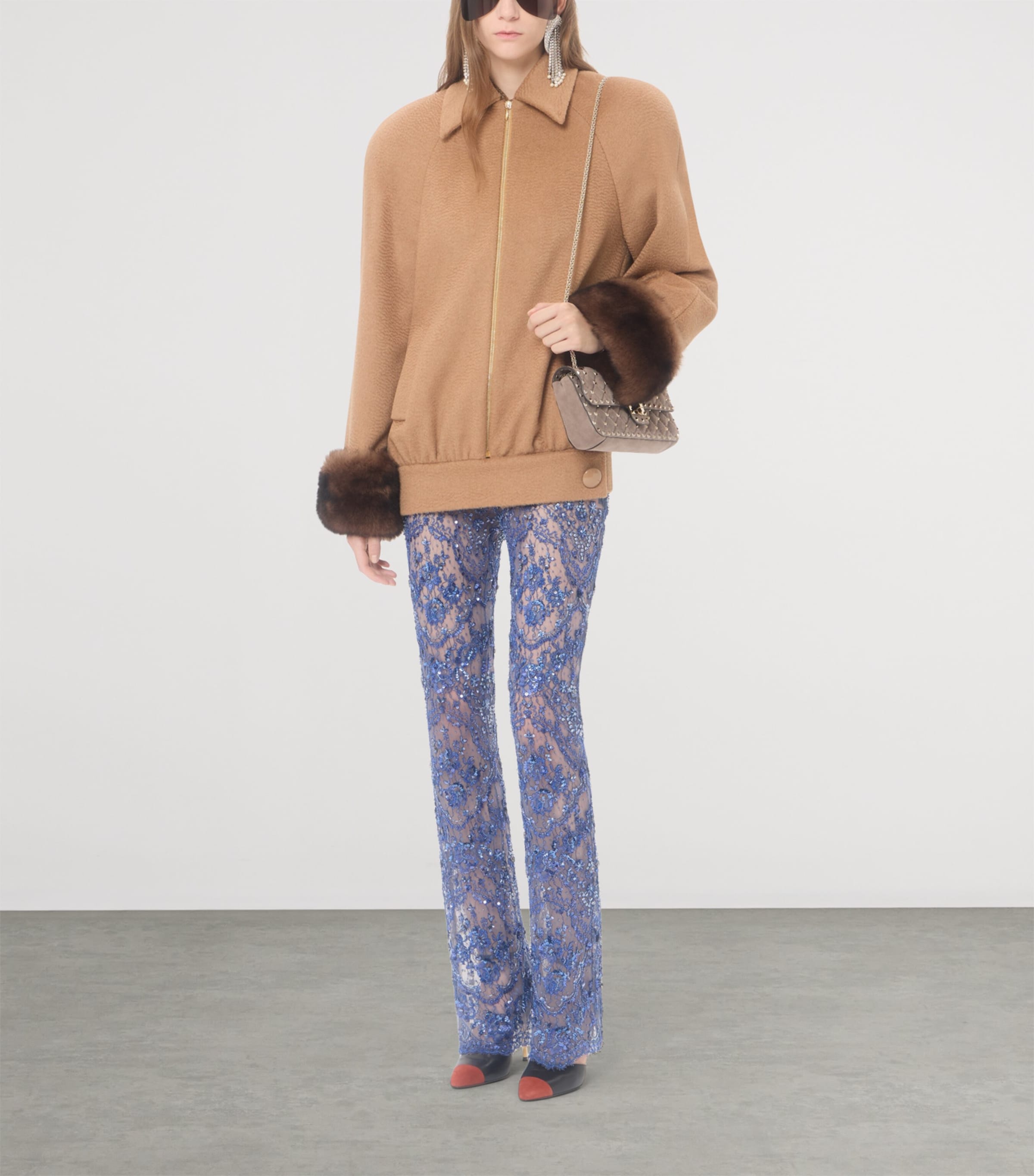 Valentino Womens Lace Sequinned Flared Trousers Image 2