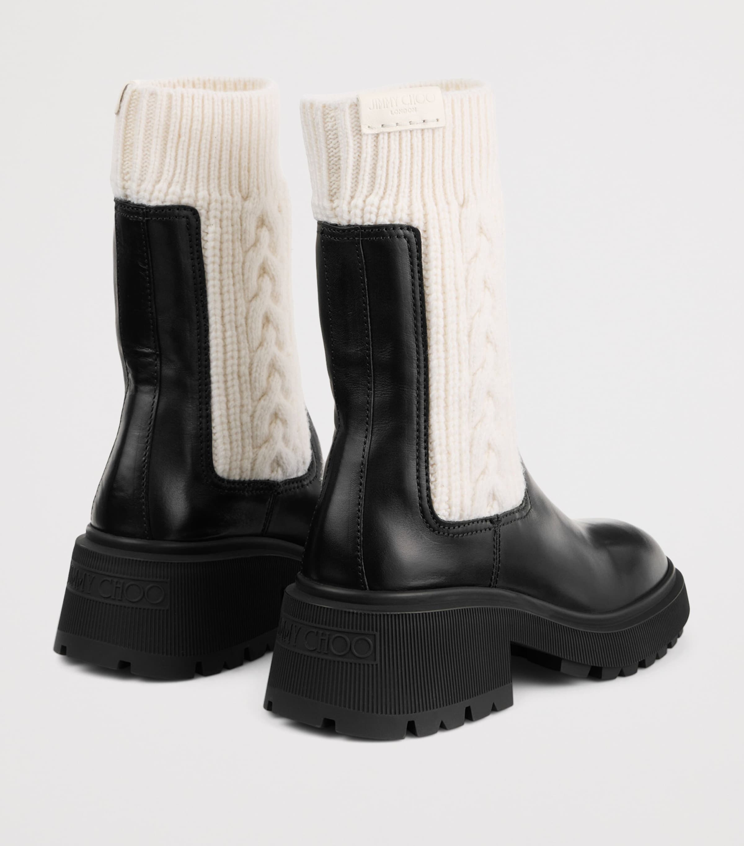 Jimmy Choo Black Tamia 70 Leather Cable-Knit Boots | Harrods UK