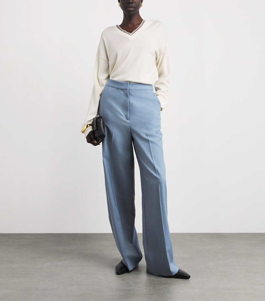 Laura Pitharas Womens Wool Wide-Leg Trousers Steel Blue Image 2