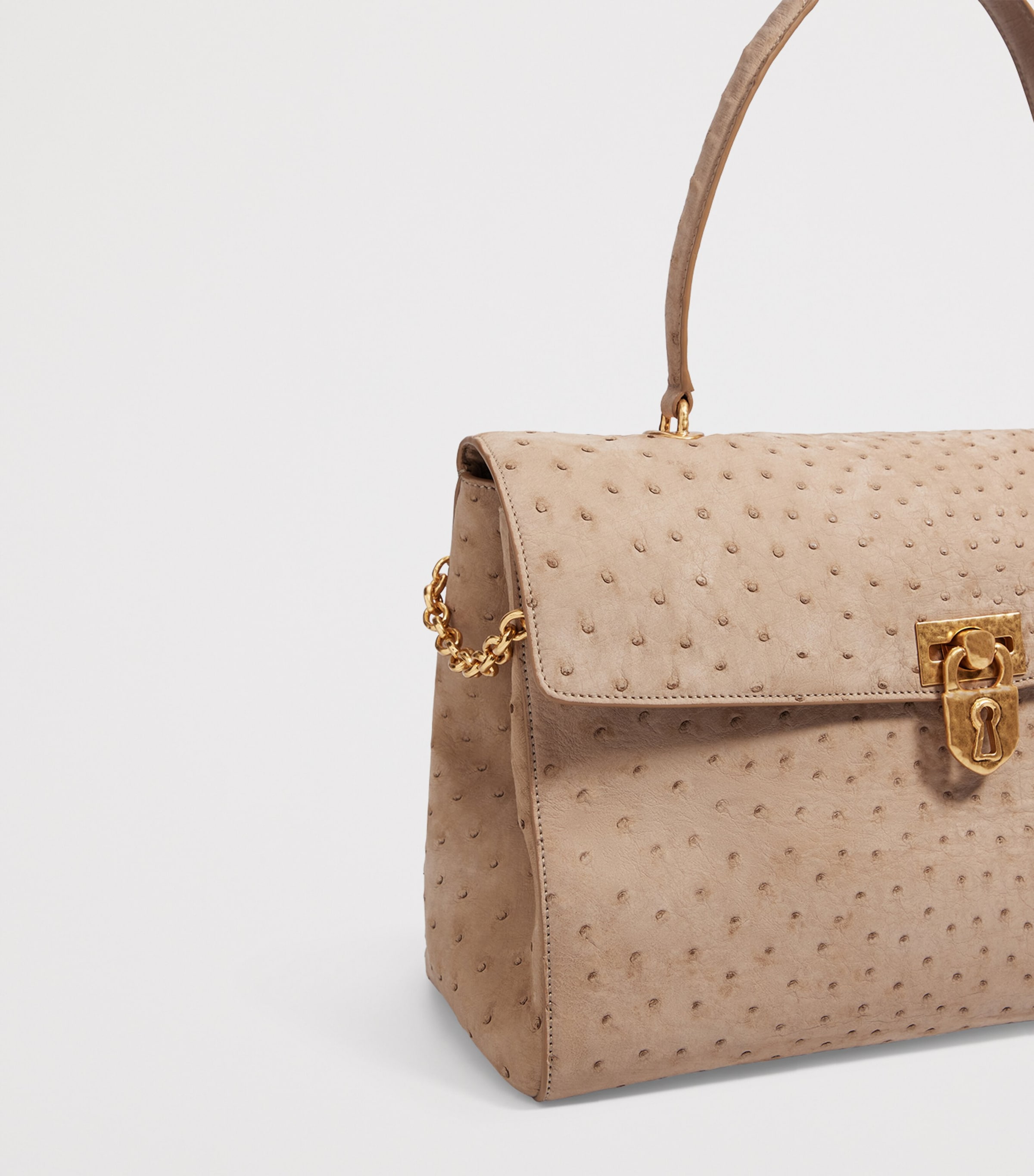 Ostrich Leather Soft Secret Top-Handle Bag 803 TAUPE Image 4