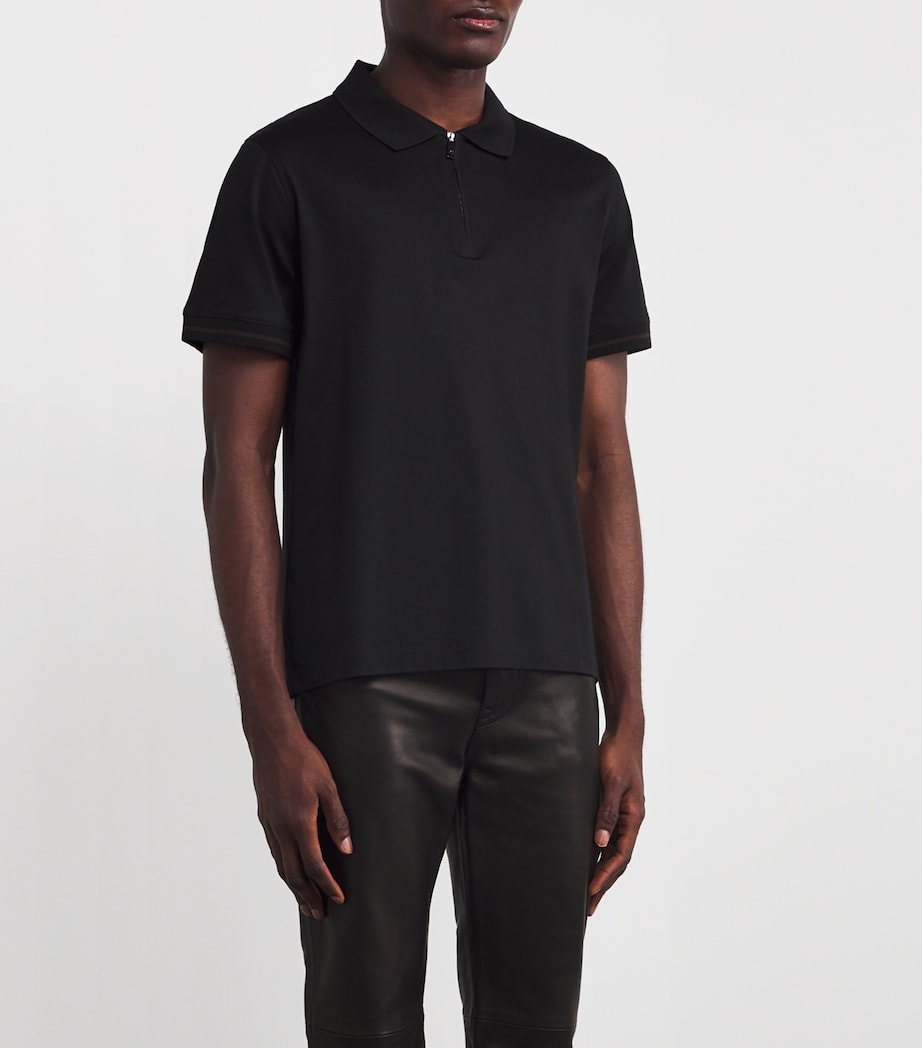 Cotton Quarter-Zip Polo Shirt 20 BLACK Image 3