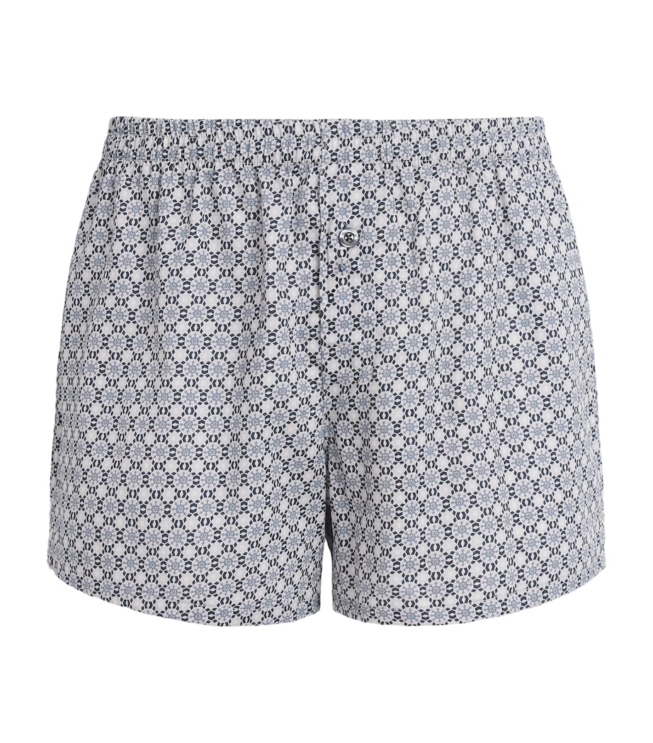 Zimmerli Mens Cotton Sateen Printed Boxer Shorts Blue Mosaic Image 1