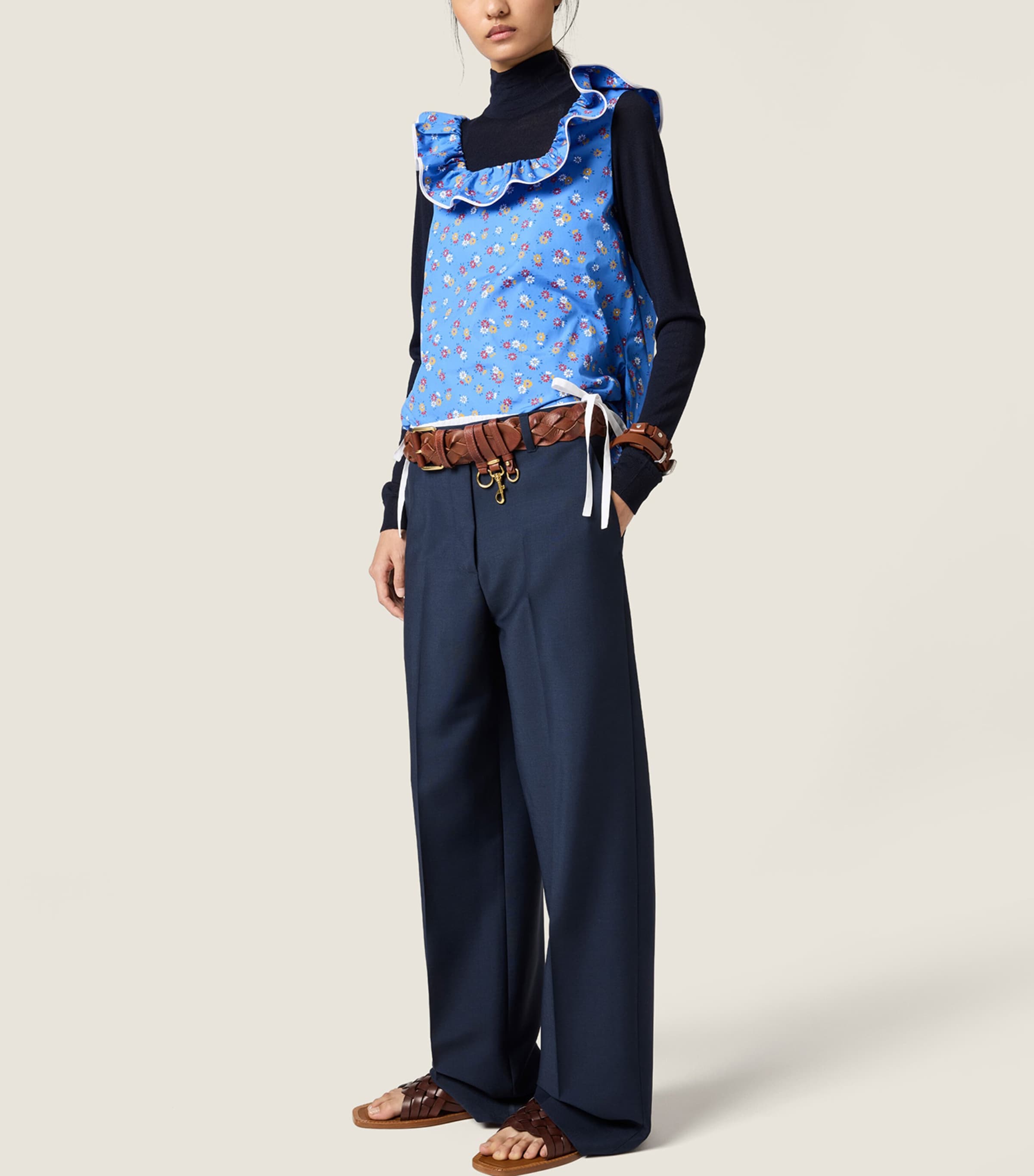 Miu Miu Womens Mohair-Wool Tailored Trousers Blue Image 4