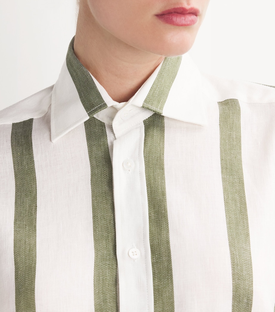 With Nothing Underneath Womens Cotton-Linen Stripe The Boyfriend Shirt Khaki Stripe Image 6