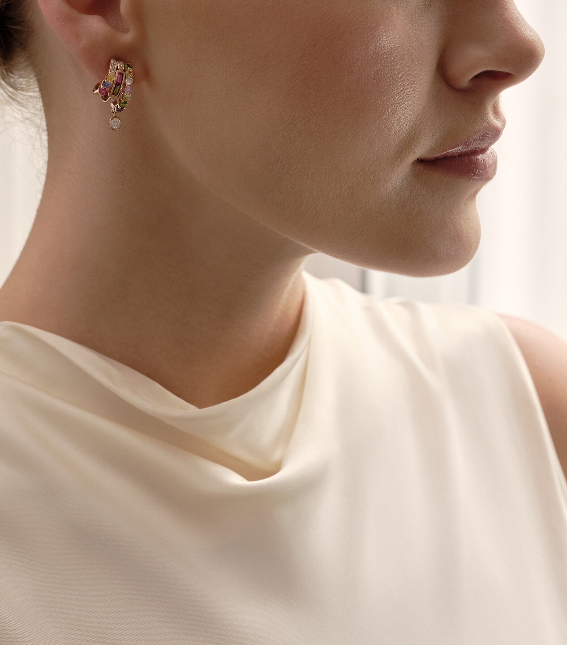Boodles Rose Gold, Diamond, Sapphire, Ruby and Tsavorite Play of Light Hoop Earrings Rose Gold Image 2