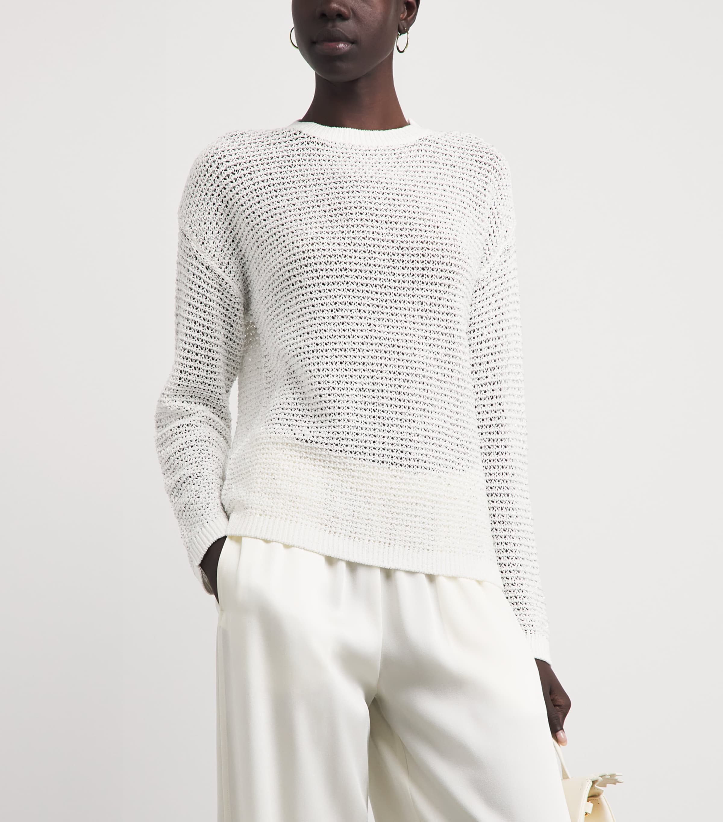 Fabiana Filippi Womens Crochet Sequin Sweater Bianco Seta Image 4