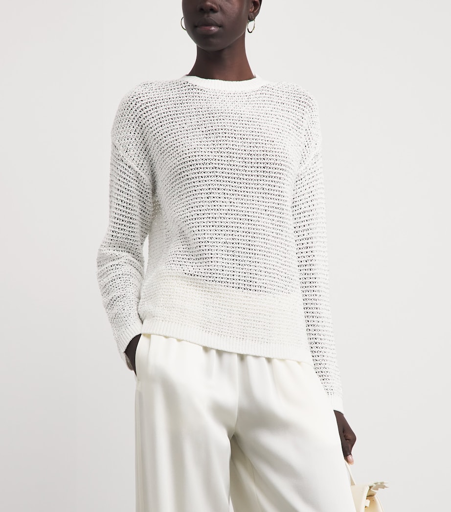 Fabiana Filippi Womens Crochet Sequin Sweater Bianco Seta Image 4