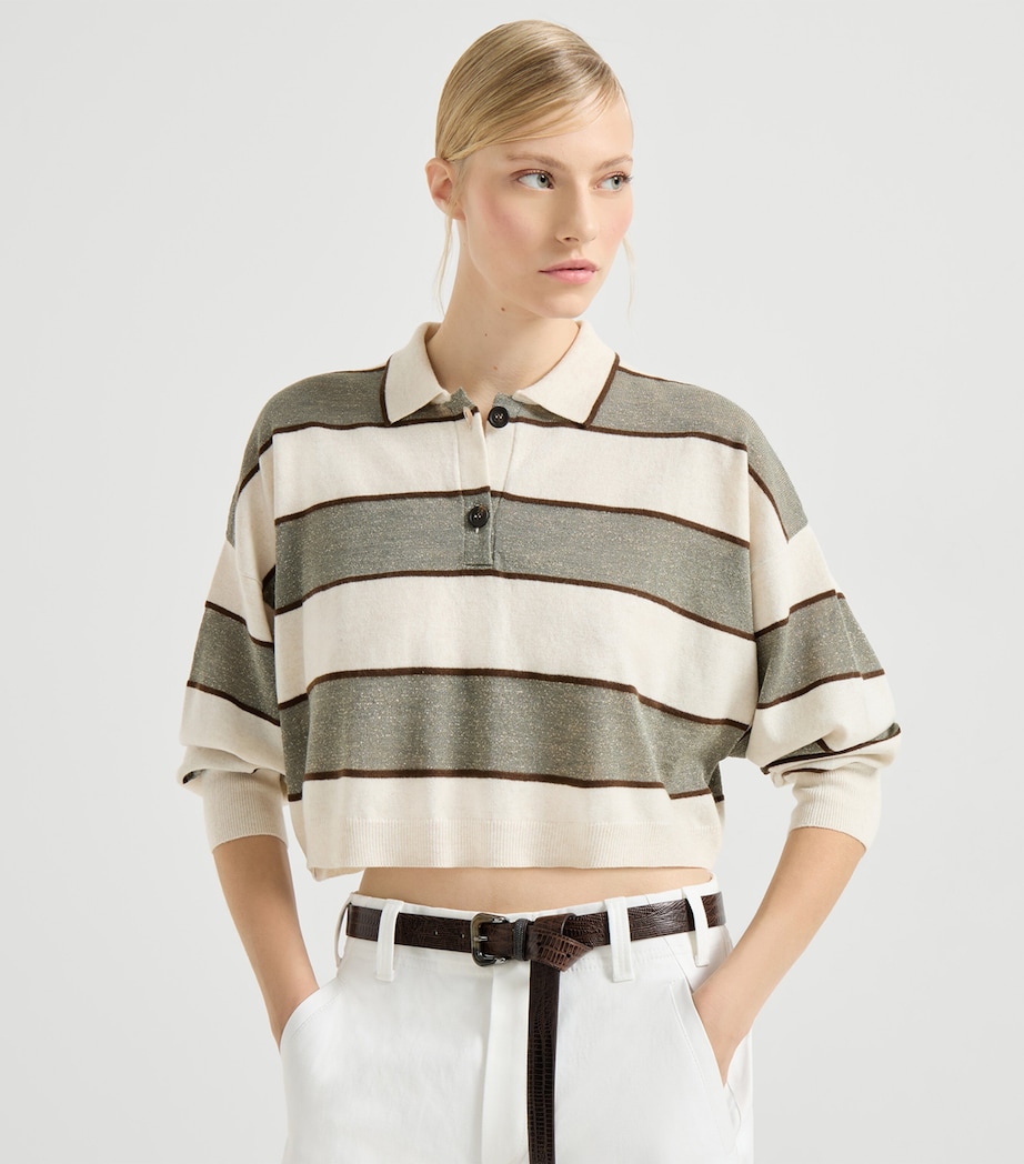 Stripe Cropped Polo Sweater CQU70 Image 4