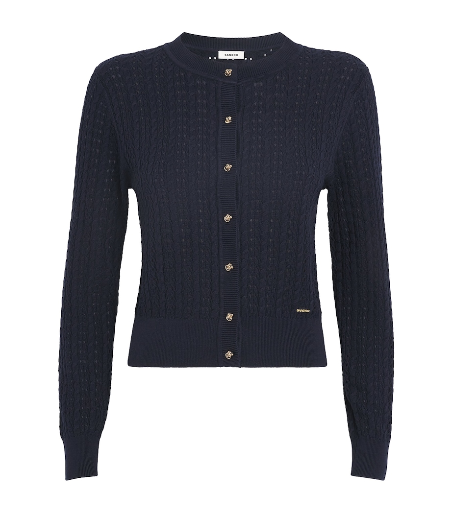 Sandro Paris Womens Cropped Openwork Cardigan Navy Blue Image 1