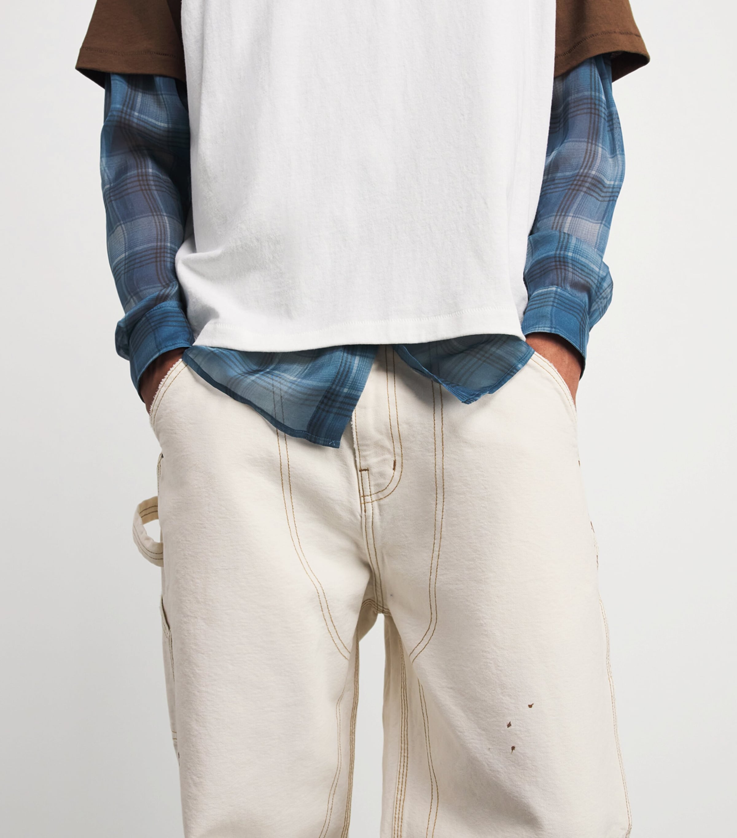 Cherry Los Angeles Mens Cotton Paint Splatter Carpenter Trousers Vintage White Image 3