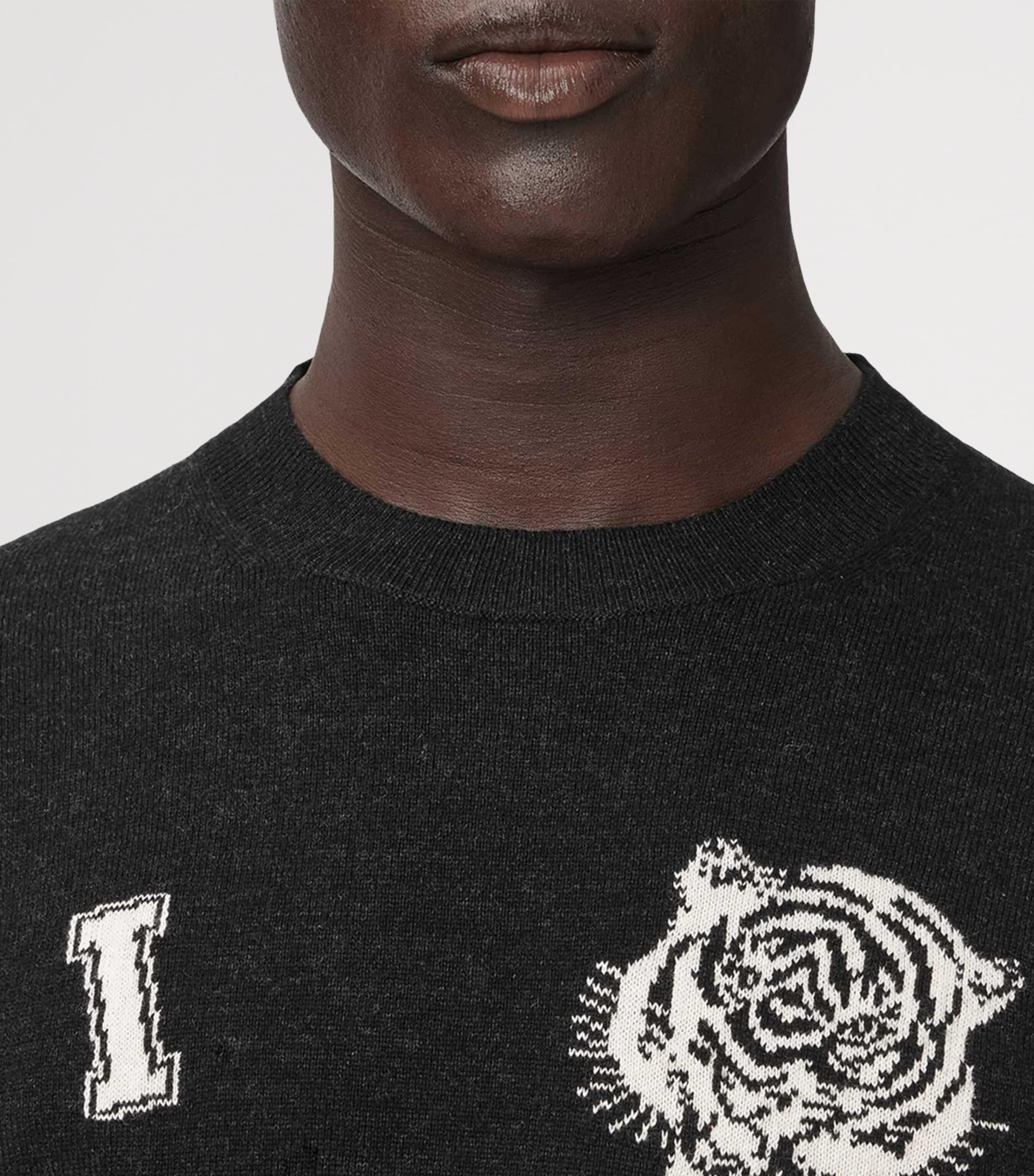 AllSaints Mens Organic Cotton Grinner Sweater Black/ecru White Image 6
