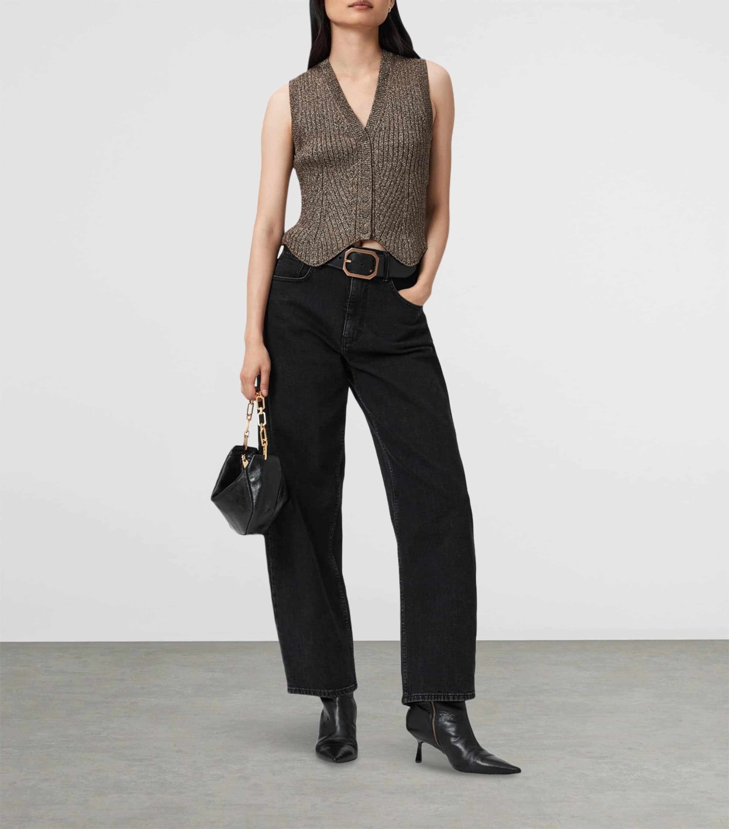 Metallic-Trim Cruz Sweater Vest BRONZE BROWN Image 3