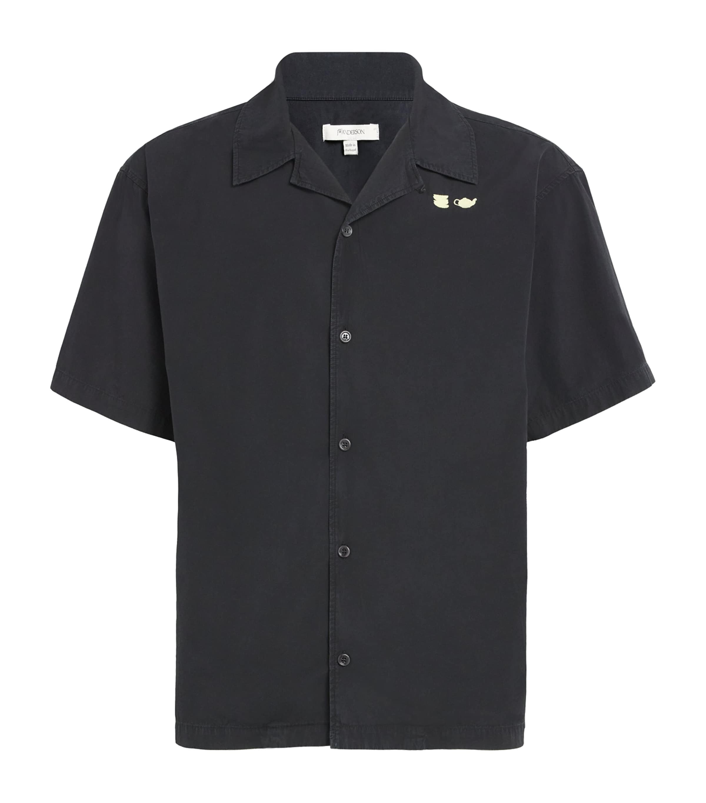 Jw Anderson Mens Washed Black Relaxed-fit Embroidered-logo Cotton Shirt In Black