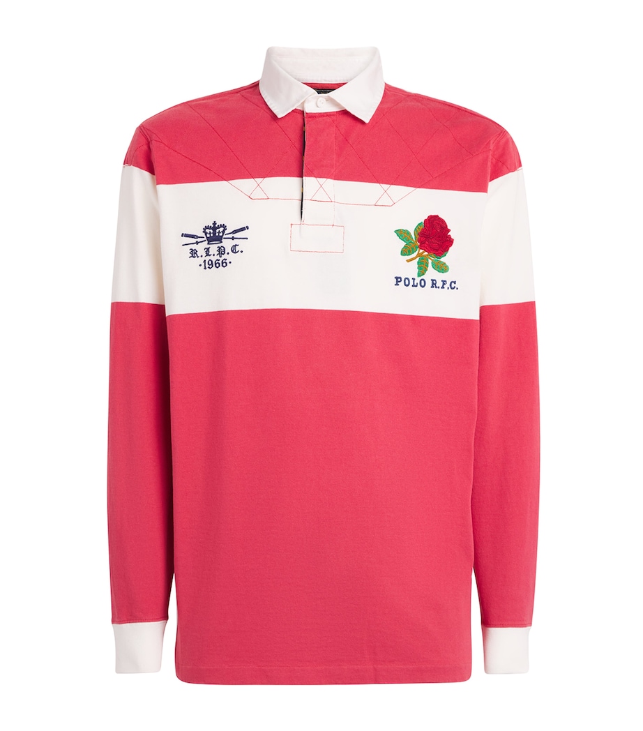 Polo Ralph Lauren Mens Cotton Stripe Rugby Shirt Red Image 1