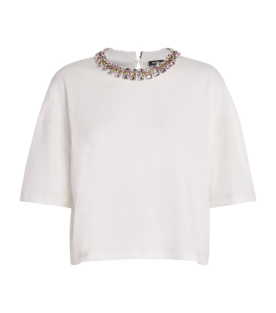 Cotton Embellished-Neck T-Shirt WHITE Image 1