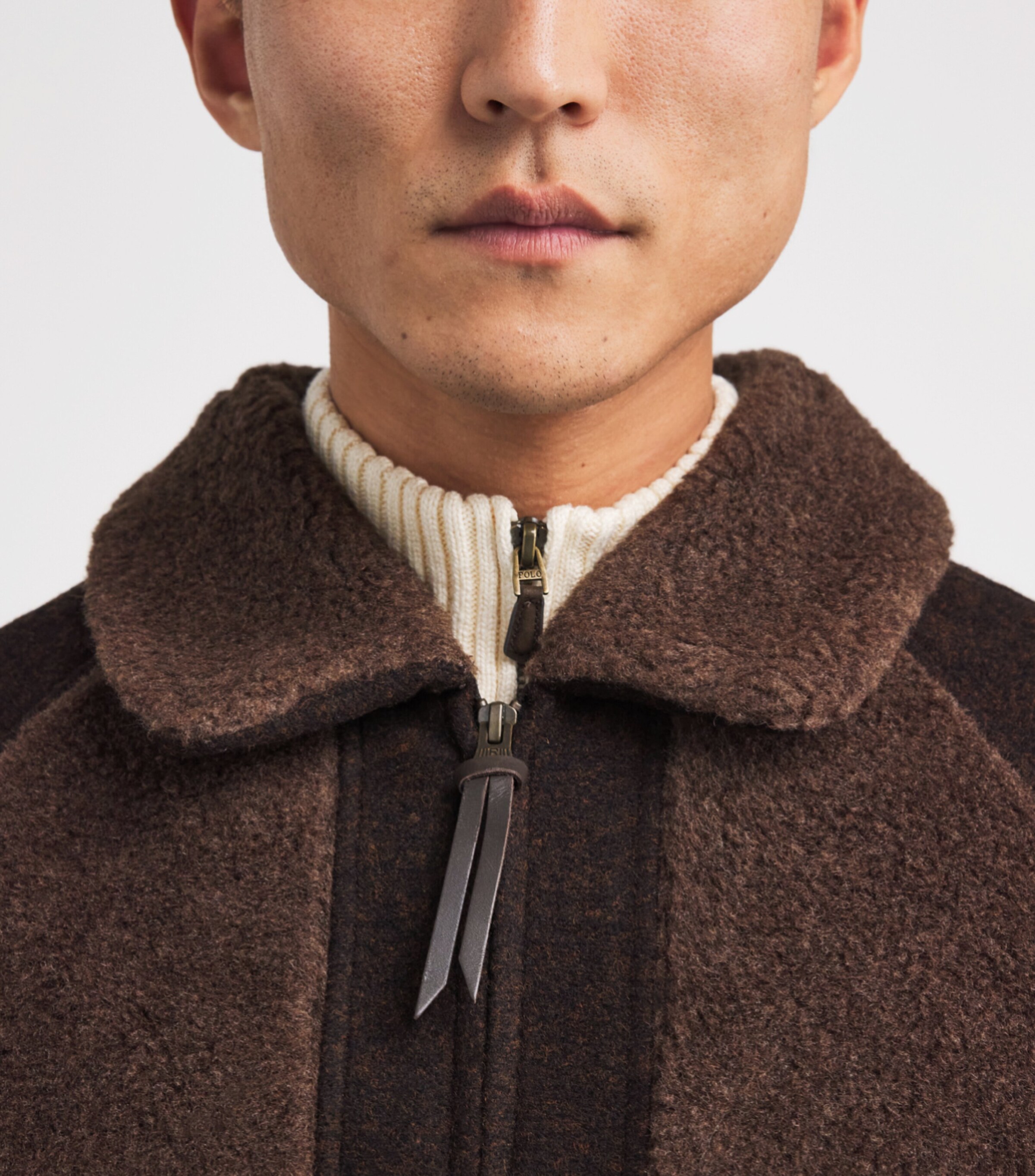 Double-Knit Fleece-Detail Jacket BROWN Image 6