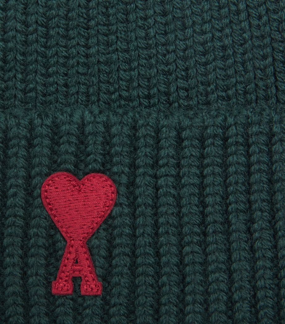 AMI Paris Ami de Coeur Beanie : Vert Bouteille/rouge Image 3