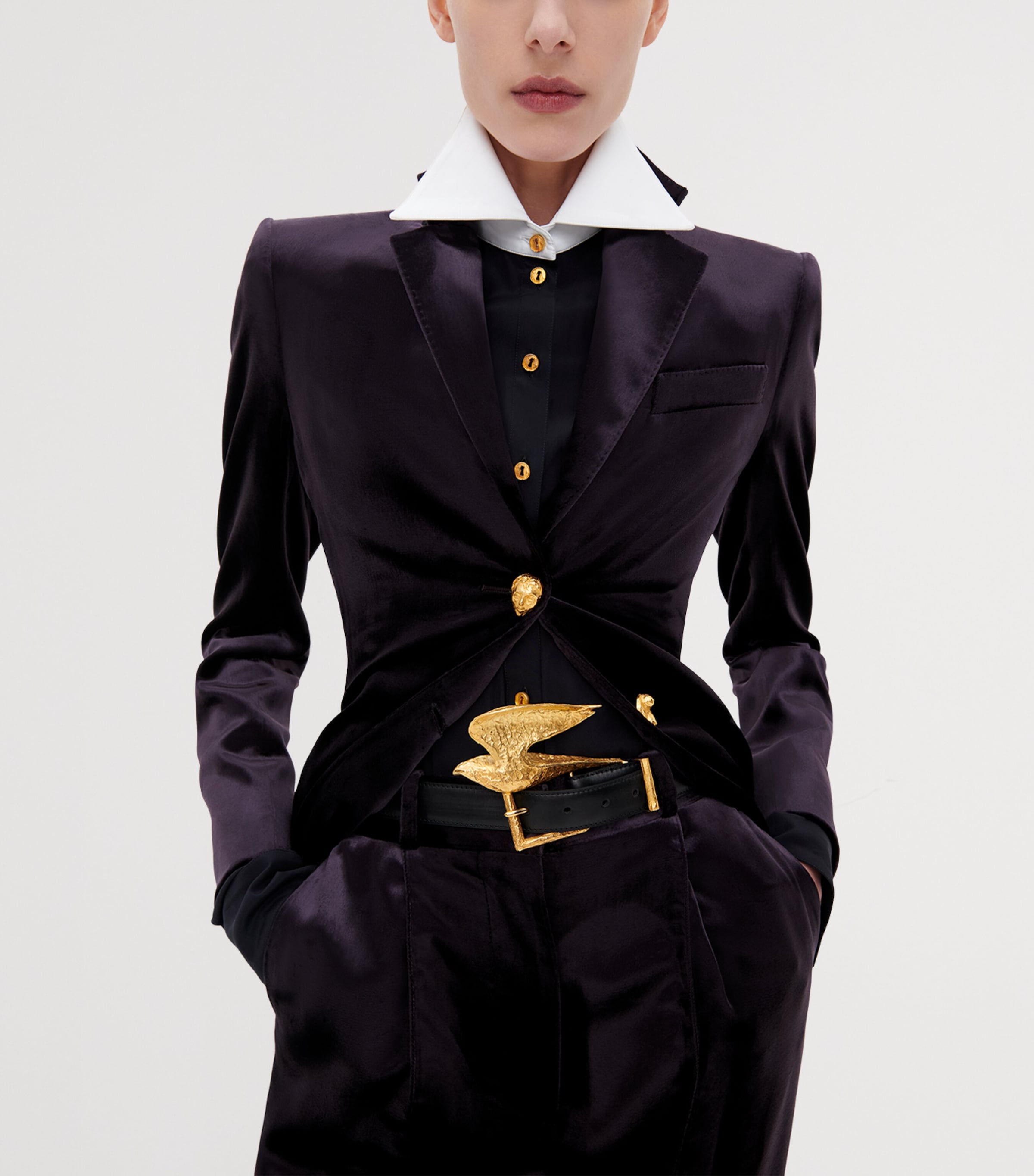 Schiaparelli Womens Satin Demi-Lune Slim Trousers Purple Image 3