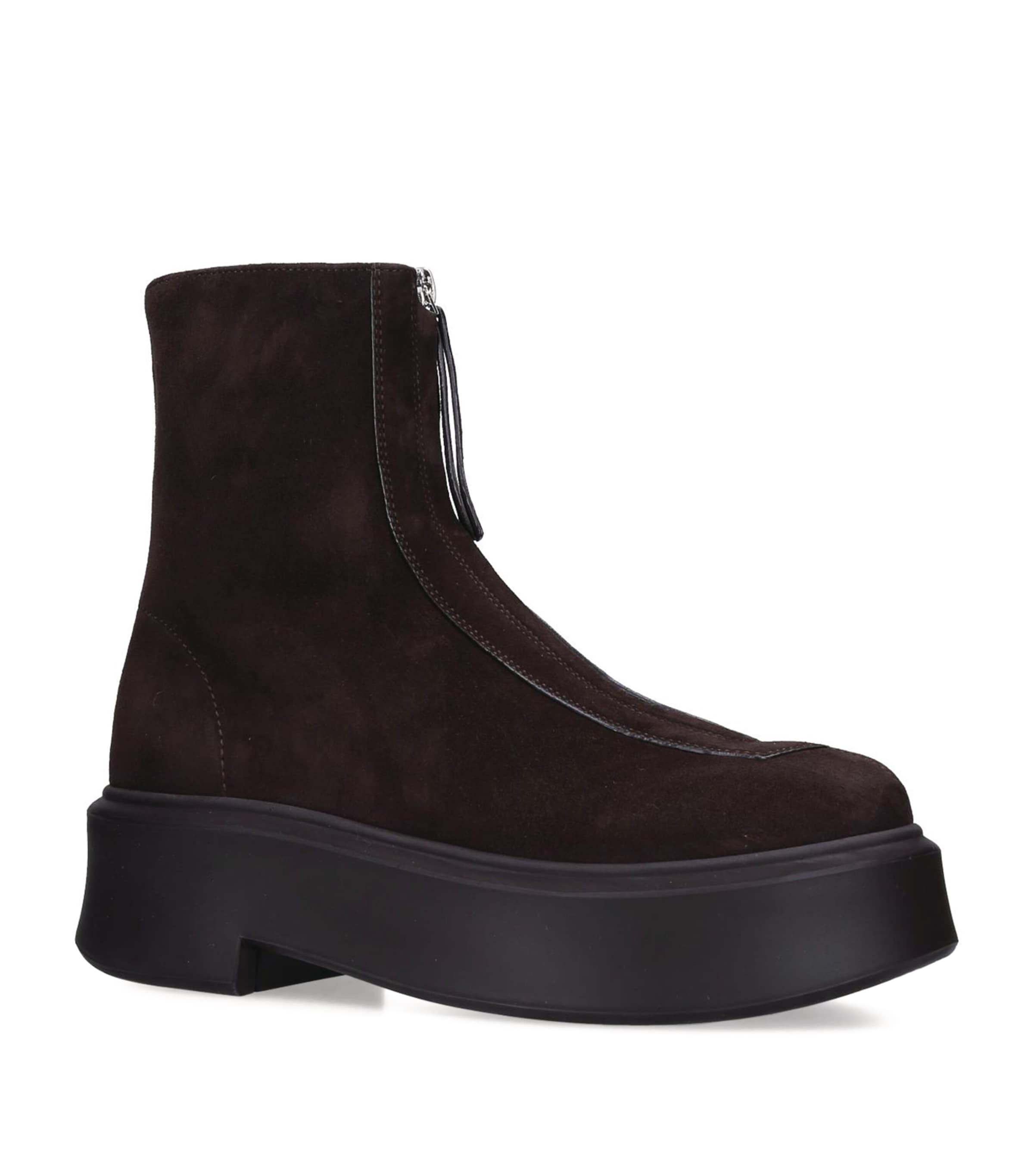The Row Platform Sole Round Toe Ankle Boots In Brown