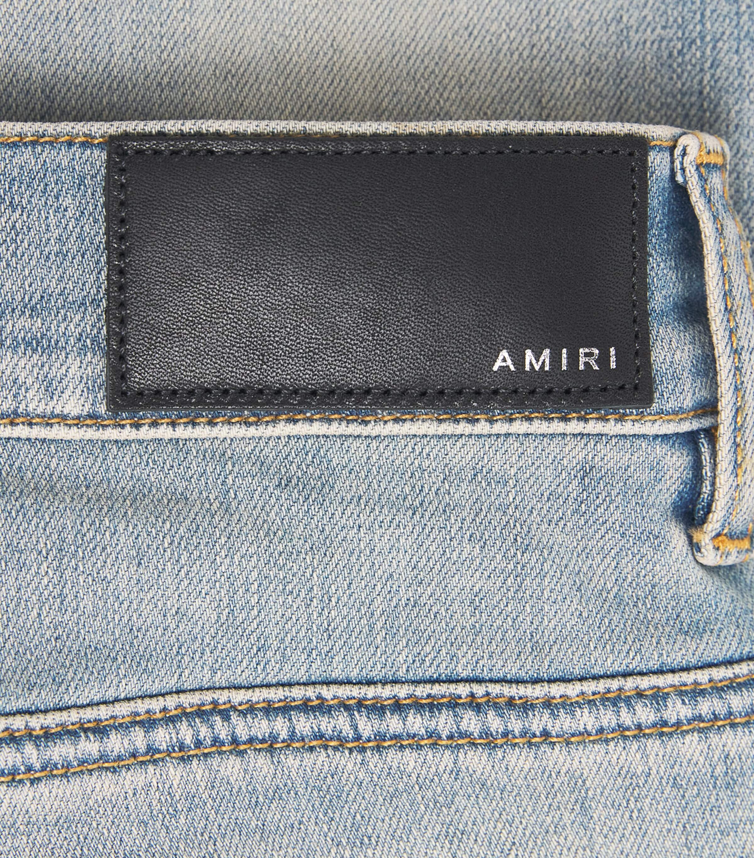 AMIRI Mens Ripped MX1 Ultrasuede Skinny Jeans Antique Indigo Image 6