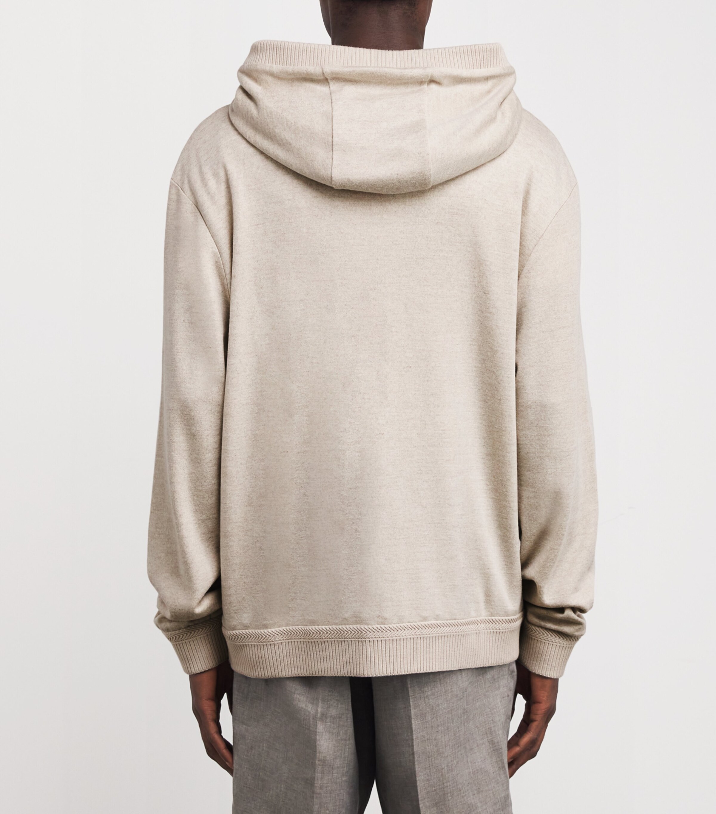 Brett Johnson Mens Linen-Virgin Wool Zip-Up Hoodie Stone Image 4
