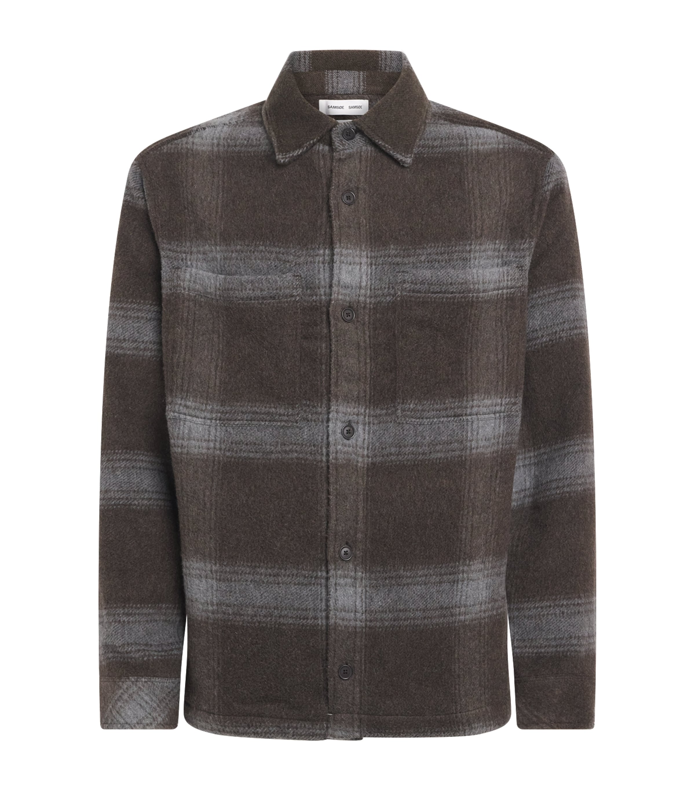 SAMSOE SAMSOE Mens Melange Flannel Overshirt Brown Melange Ch. Image 1