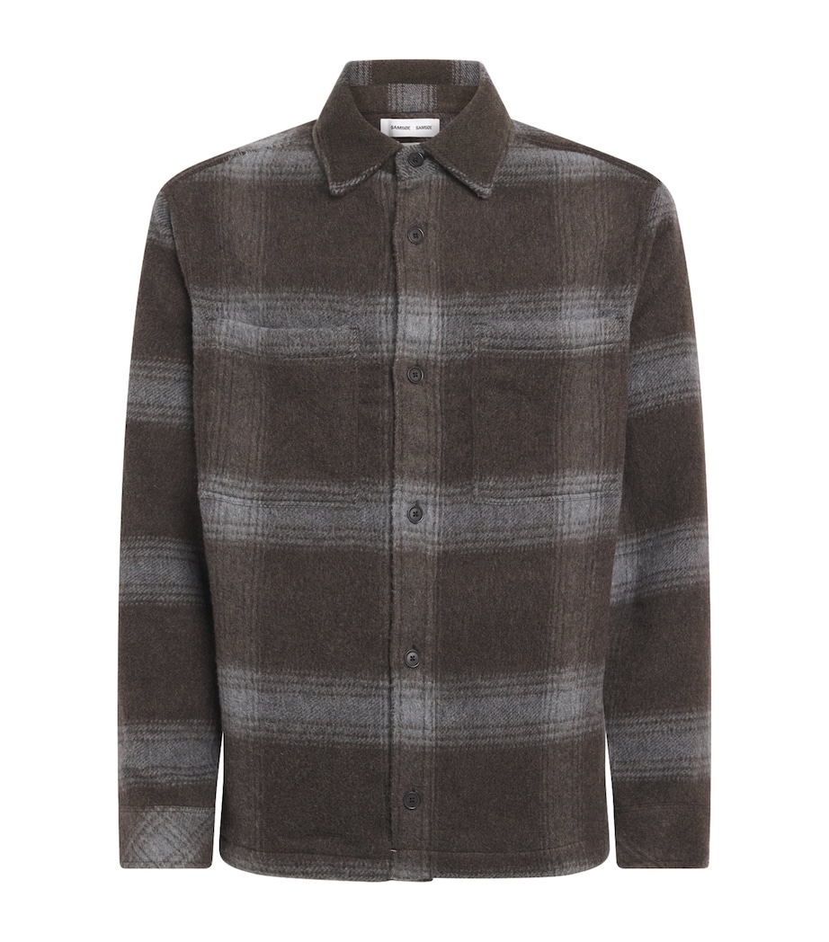 SAMSOE SAMSOE Mens Melange Flannel Overshirt Brown Melange Ch. Image 1