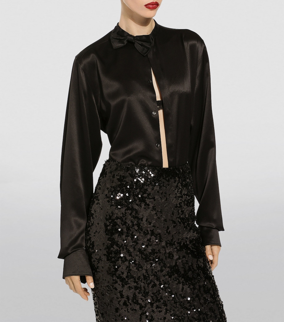 Silk Bow Tie-Detail Blouse N0000-BLACK Image 3