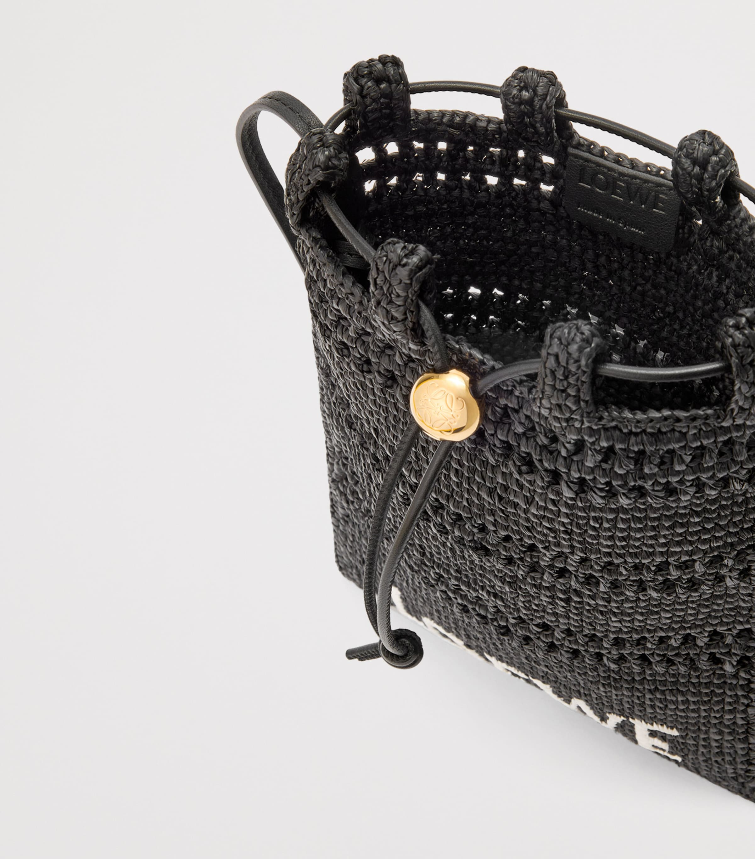 x Paula's Ibiza Raffia Drawstring Pocket Bag BLACK Image 6