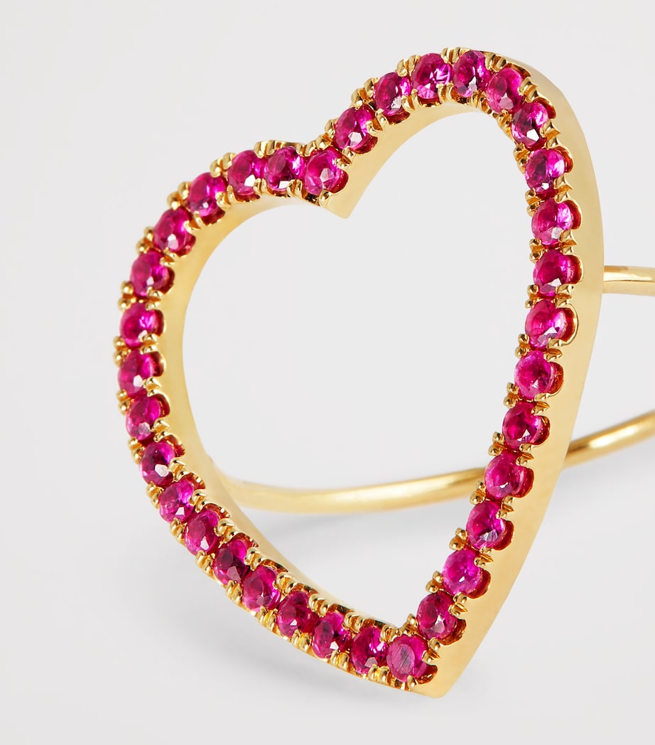 Large Yellow Gold and Ruby Open Heart Ring YELLOW GOLD Image 6
