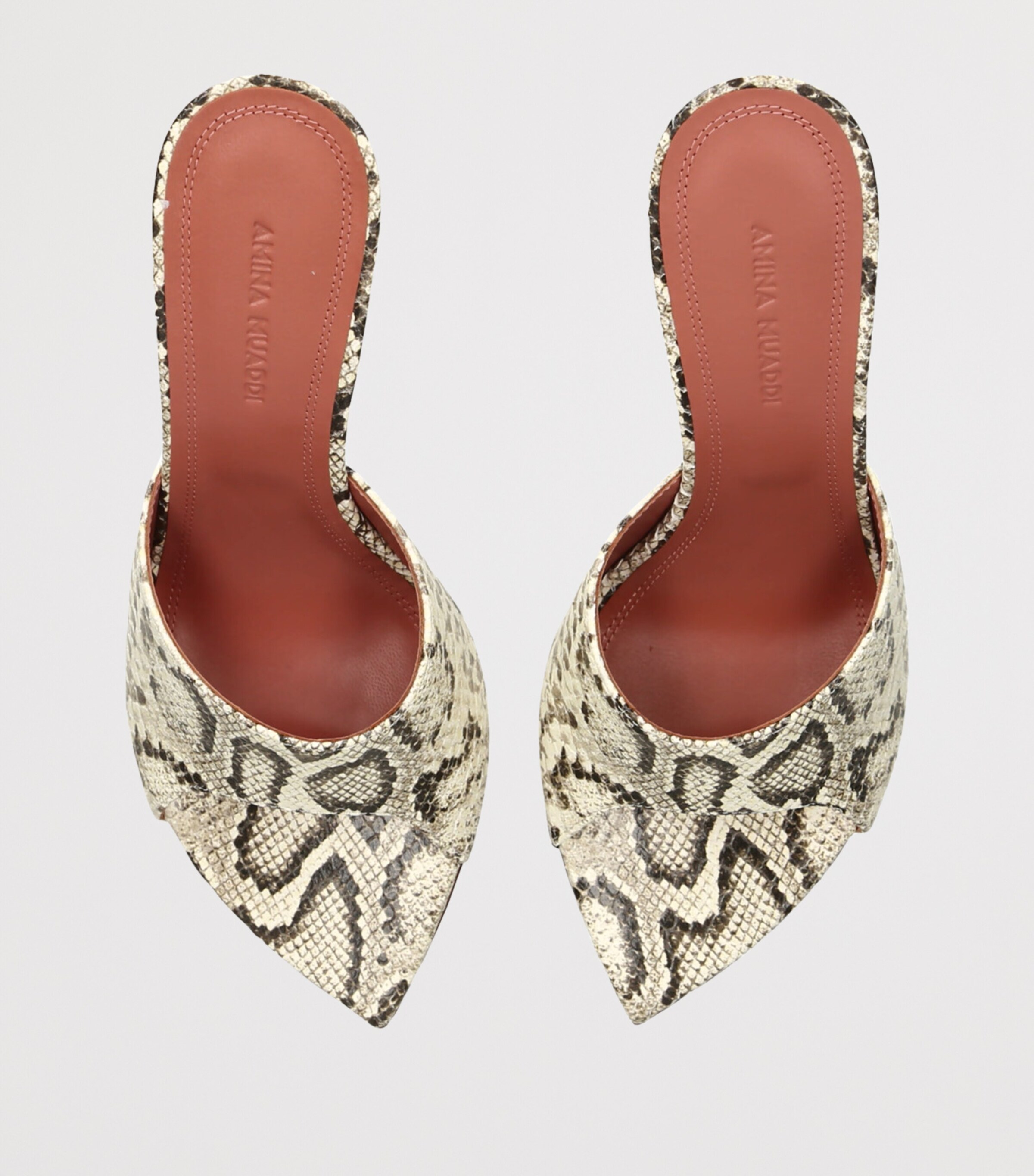 Amina Muaddi Snake Print Bianca Slipper Mules 95 Beige Comb Image 4