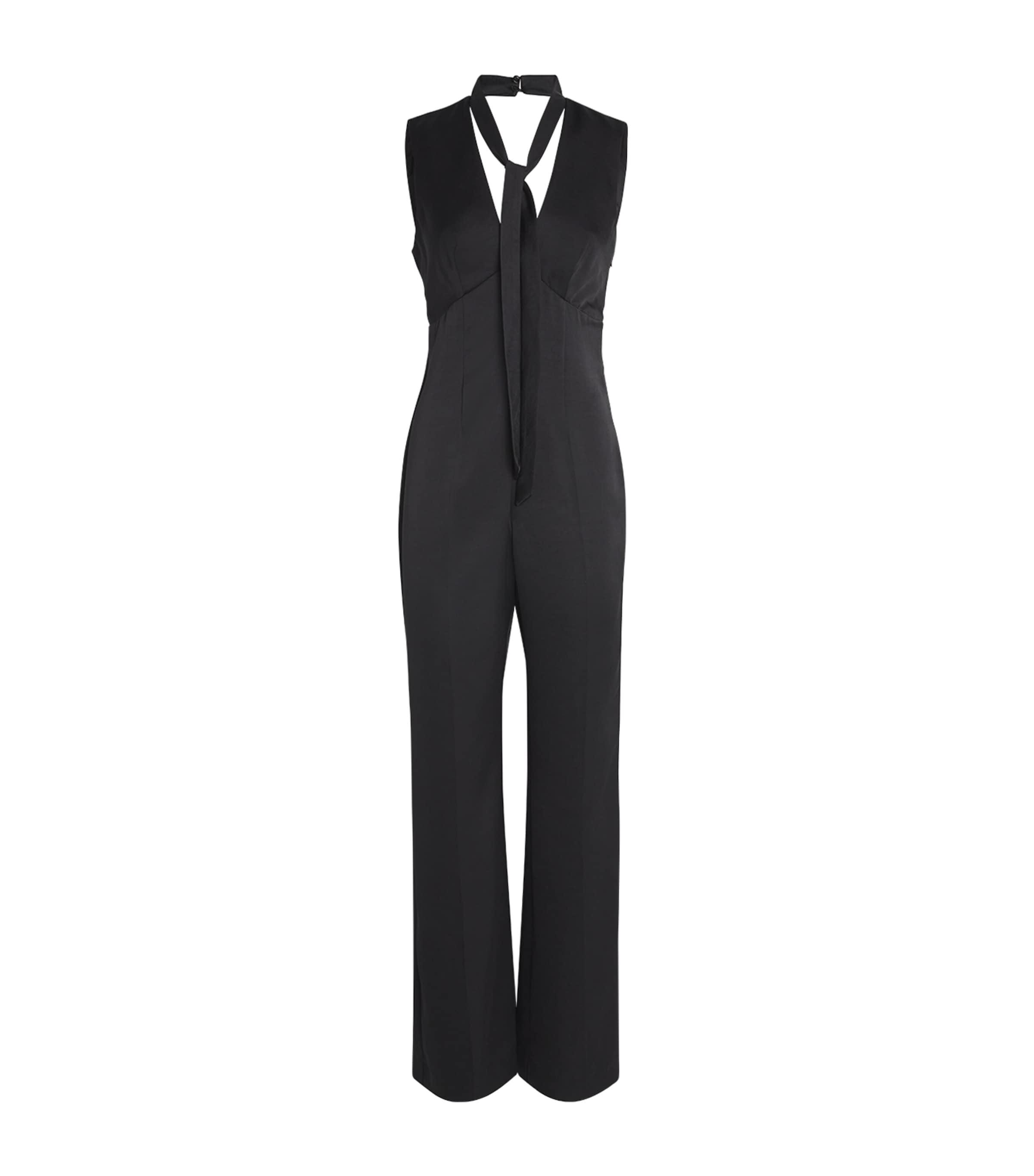 Satin Plunge-Neck Jumpsuit BLACK Image 1