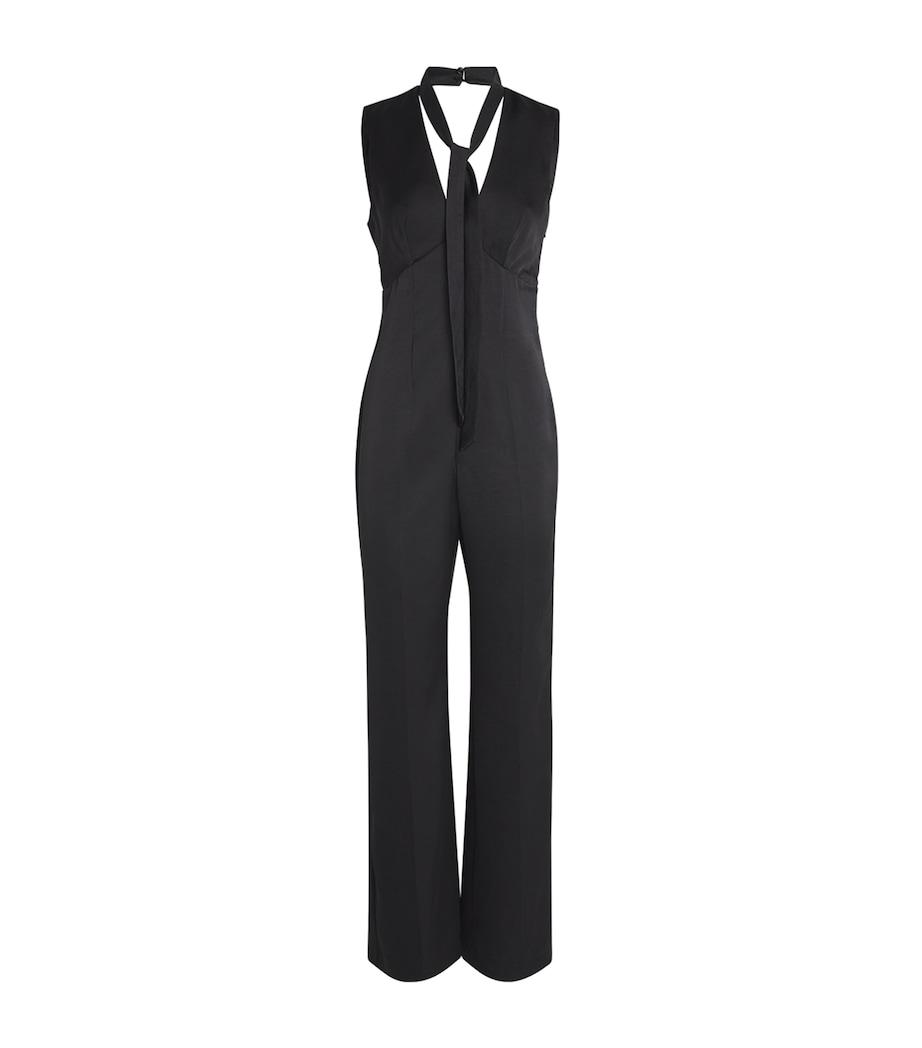 Satin Plunge-Neck Jumpsuit BLACK Image 1